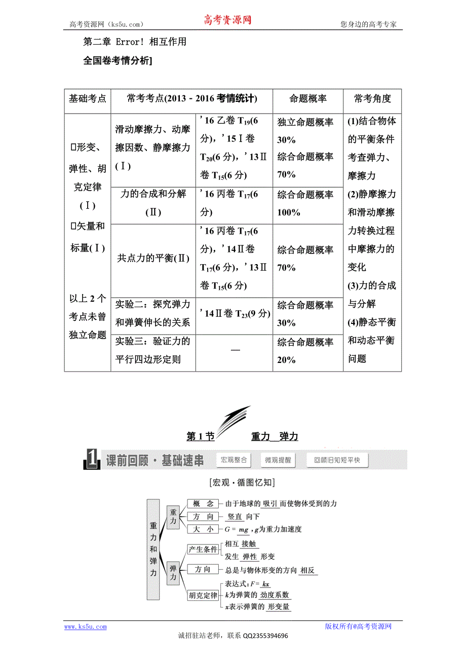 2018版高考物理一轮复习讲义检测：第二章 相互作用 第1节 重力__弹力 WORD版含解析.doc_第1页