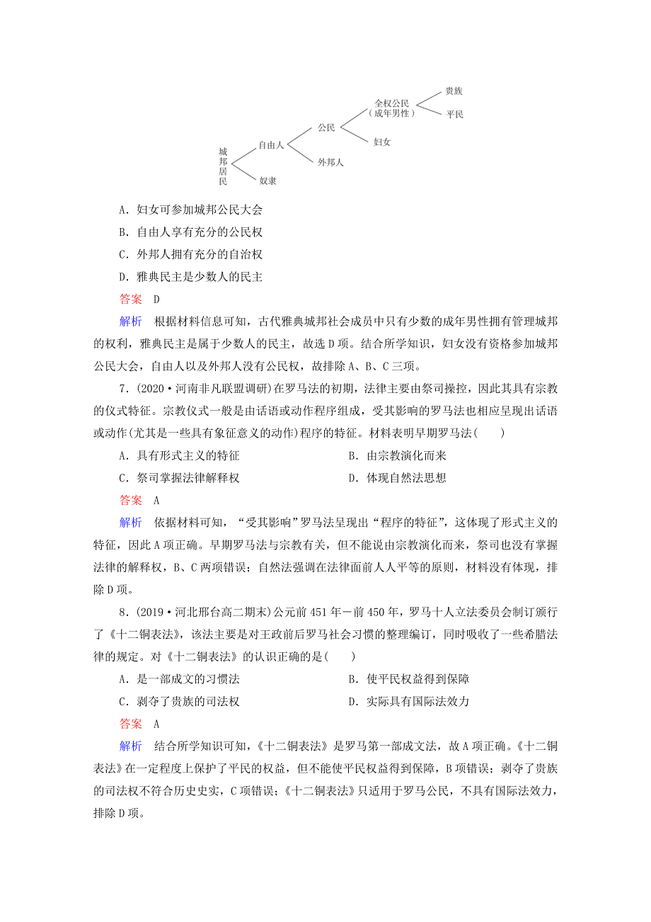 2021届高考历史一轮复习 第2单元 资本主义政治制度在欧洲大陆的扩展 第5讲 古代希腊民主政治与罗马法（选择性考试模块版）课时作业（含解析）.doc_第3页