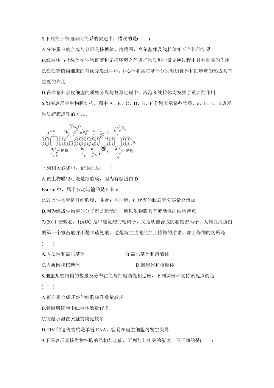 2012届高三考前生物知识专题训练2：细胞的基本结构.doc_第2页