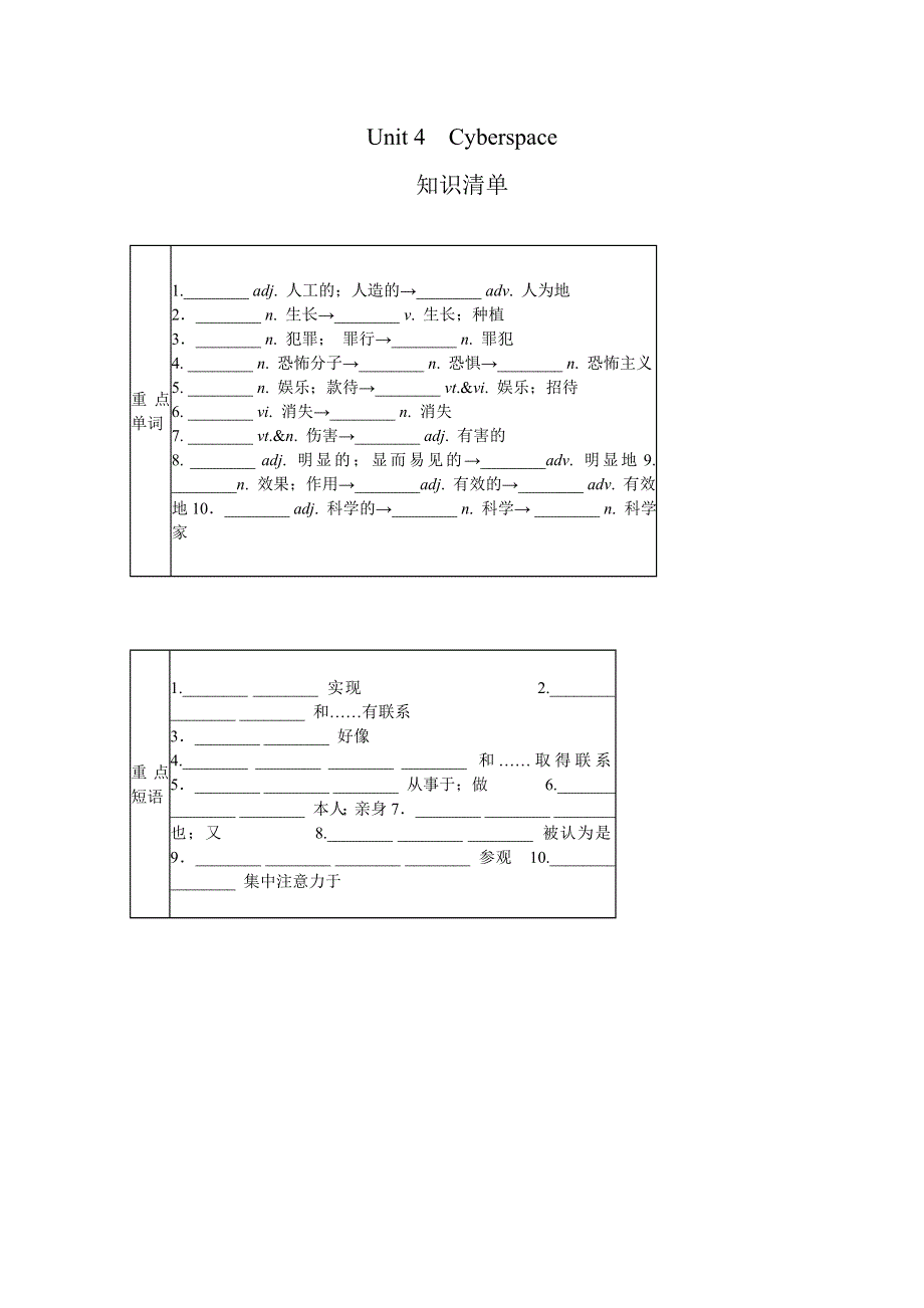 2012届高三英语一轮复习讲练精品：PART I UNIT 4 CYBERSPACE学案（北师大版）.doc_第1页