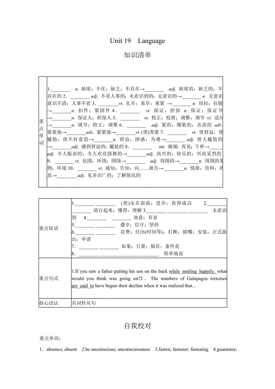 2012届高三英语一轮复习讲练精品：PART I UNIT 19LANGUAGE学案（北师大版）.doc_第1页