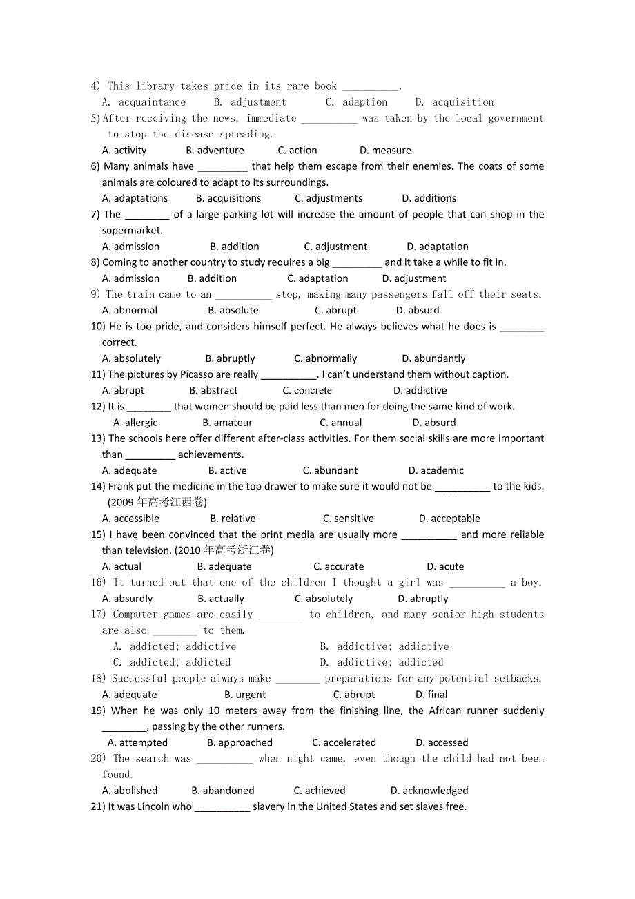 2012届高三英语一轮词汇突破专练：UNIT 1.doc_第2页