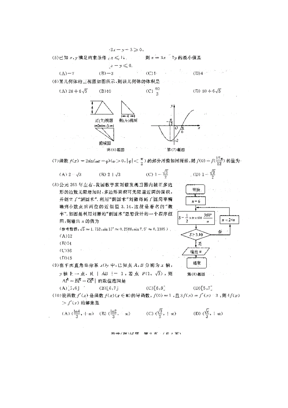 山东省山东师范大学2016届高三下学期高考模拟数学（理）试题 扫描版含答案.doc_第2页