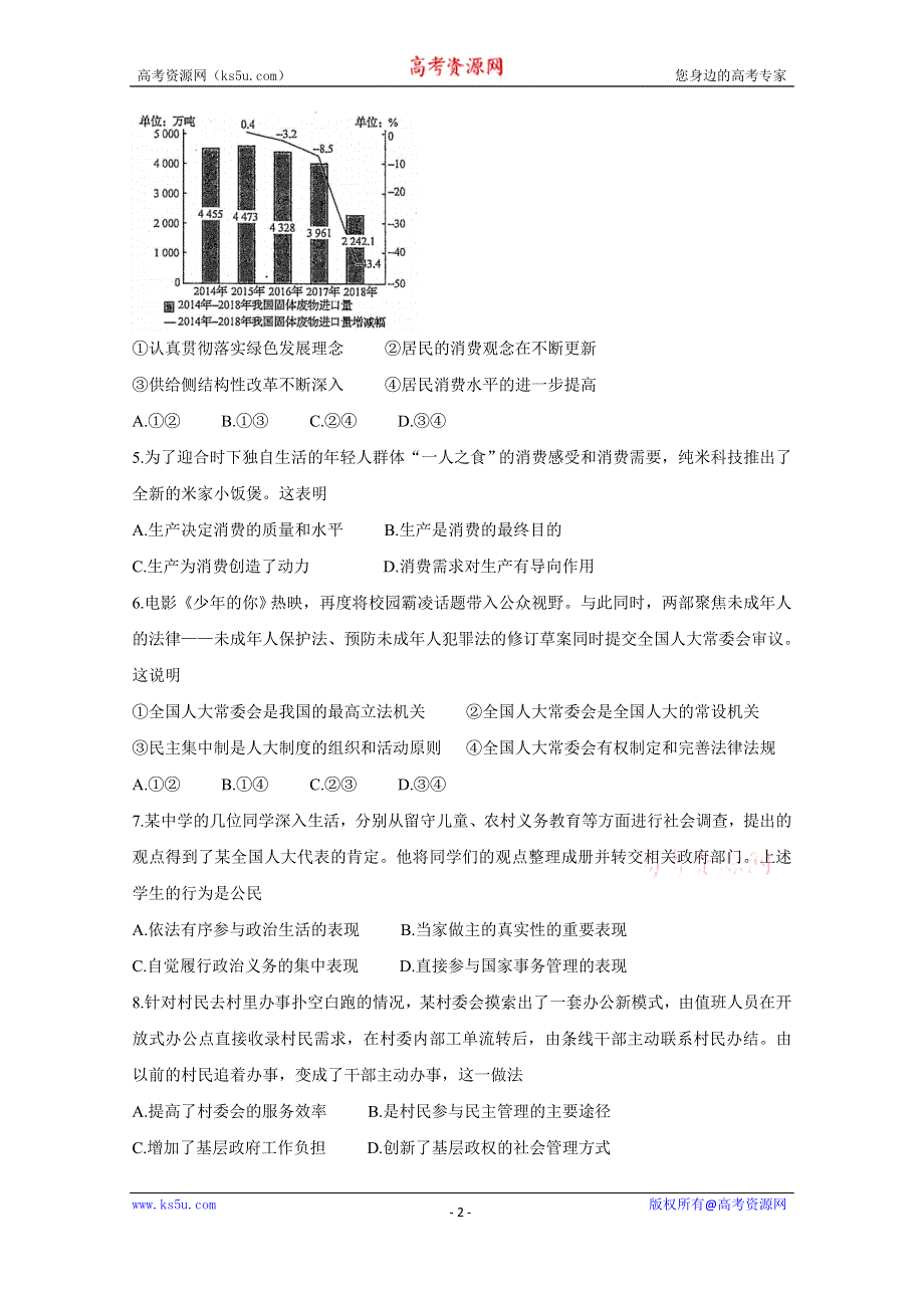 《发布》江苏省苏州市相城区2021届高三上学期阶段性诊断测试试题（12月） 政治 WORD版含答案BYCHUN.doc_第2页