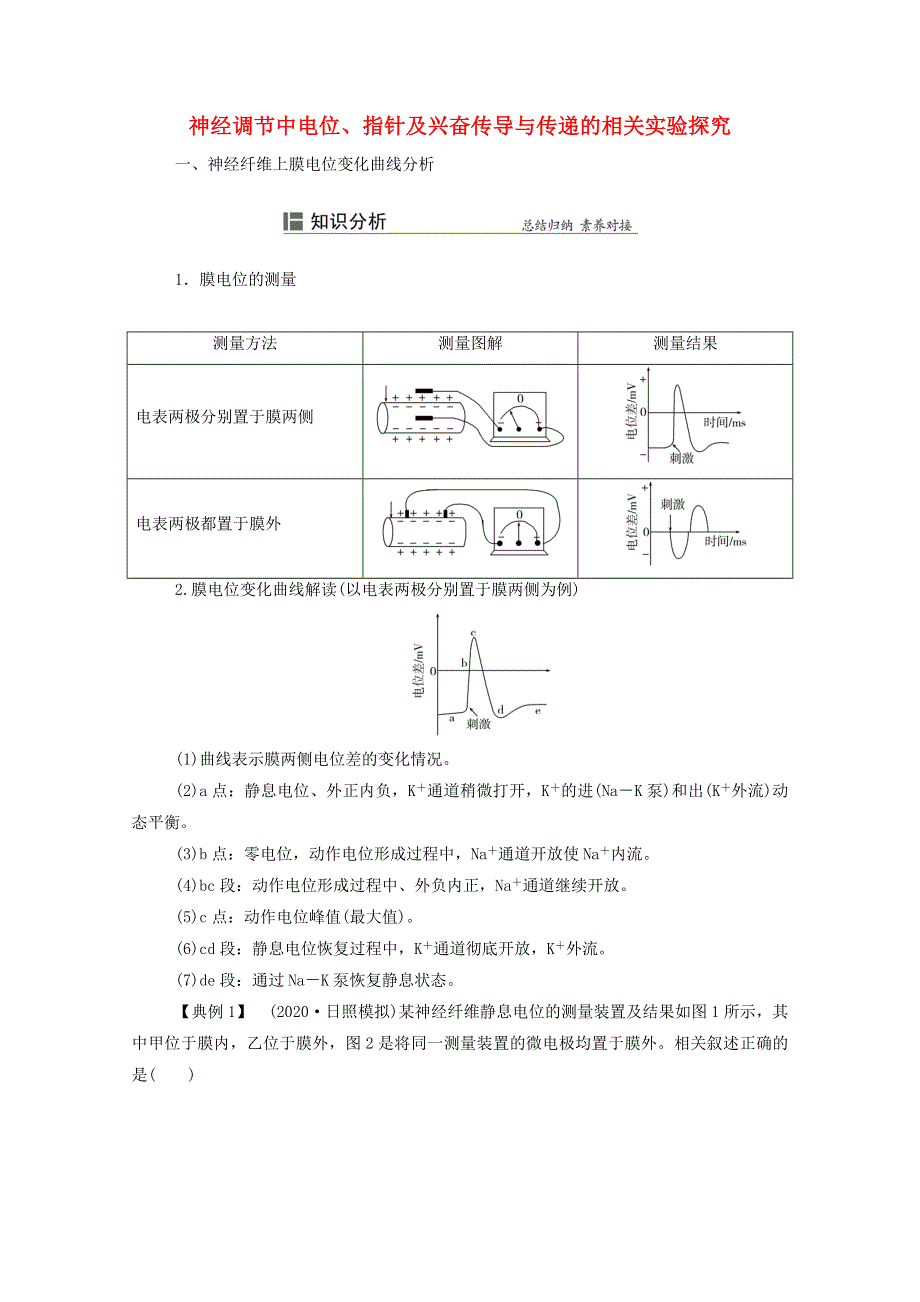 2022届新教材高考生物一轮复习 知识能力提升7 神经调节中电位、指针及兴奋传导与传递的相关实验探究（含解析）.doc_第1页