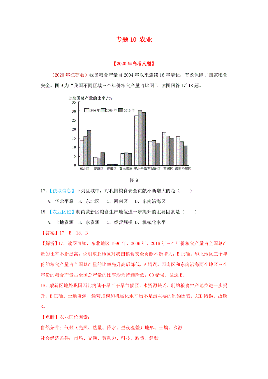 2020年高考地理真题模拟题专项汇编——10 农业（含解析）.doc_第1页