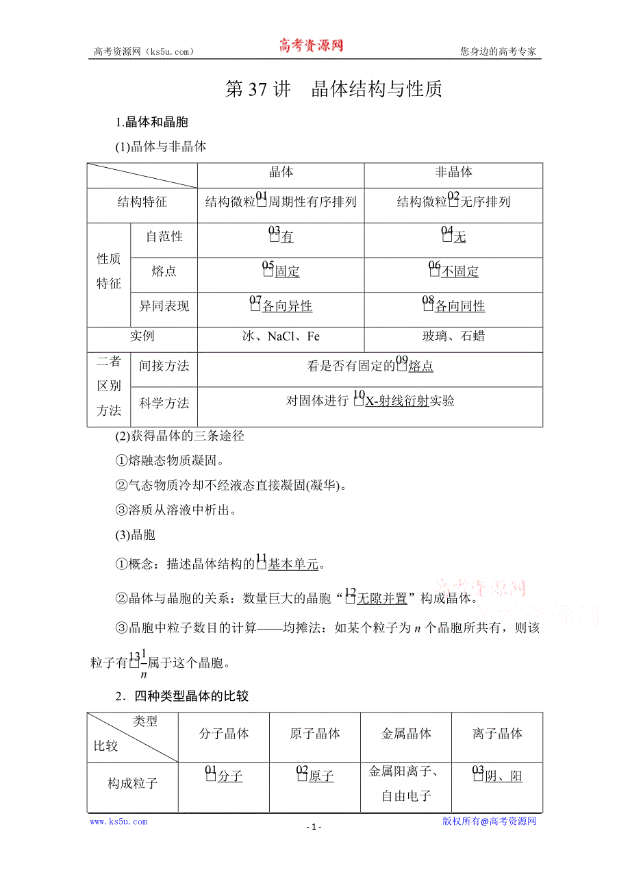 2021届高考化学人教版一轮创新教学案：第12章 第37讲　晶体结构与性质 WORD版含解析.doc_第1页