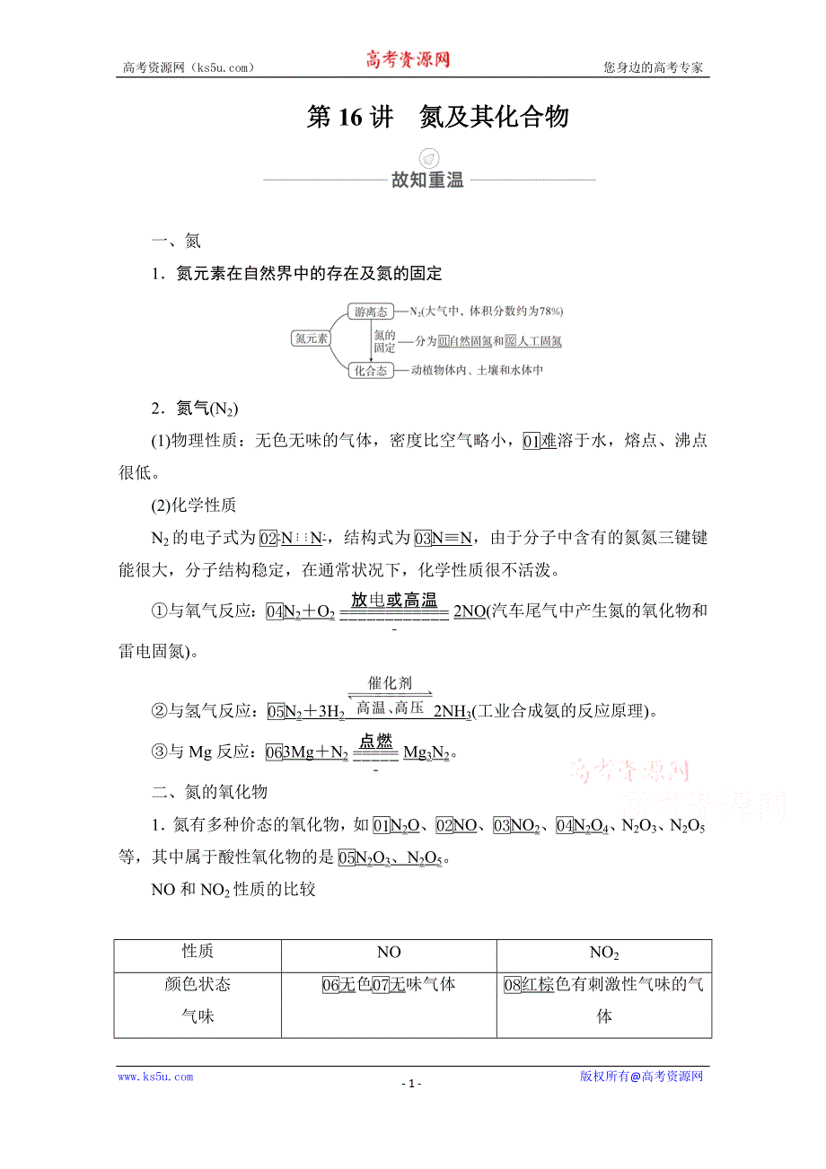 2021届高考化学人教版一轮创新教学案：第4章 第16讲　氮及其化合物 WORD版含解析.doc_第1页