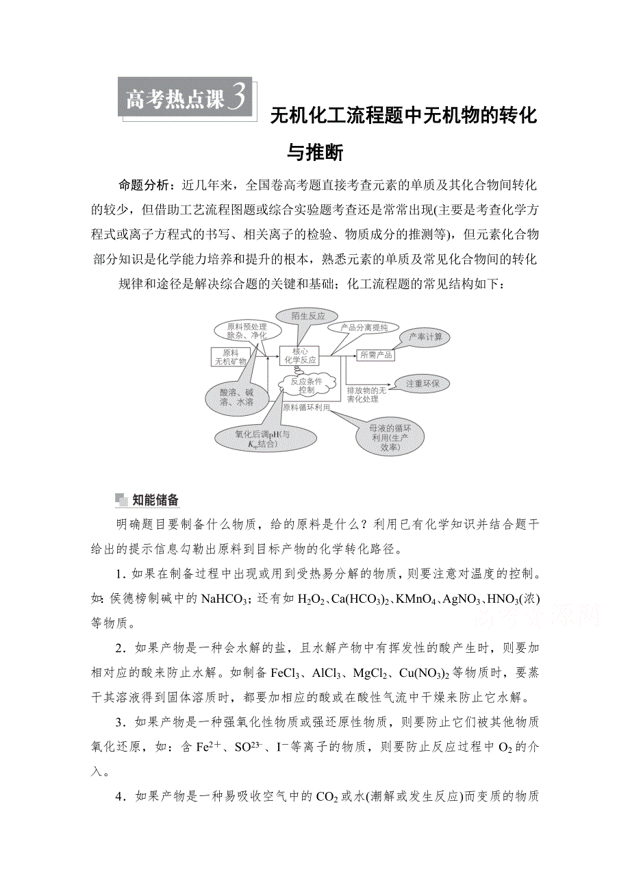 2021届高考化学人教版一轮创新教学案：第4章 高考热点课3 无机化工流程题中无机物的转化与推断 WORD版含解析.doc_第1页