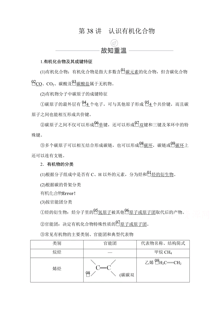 2021届高考化学人教版一轮创新教学案：第13章 第38讲　认识有机化合物 WORD版含解析.doc_第1页