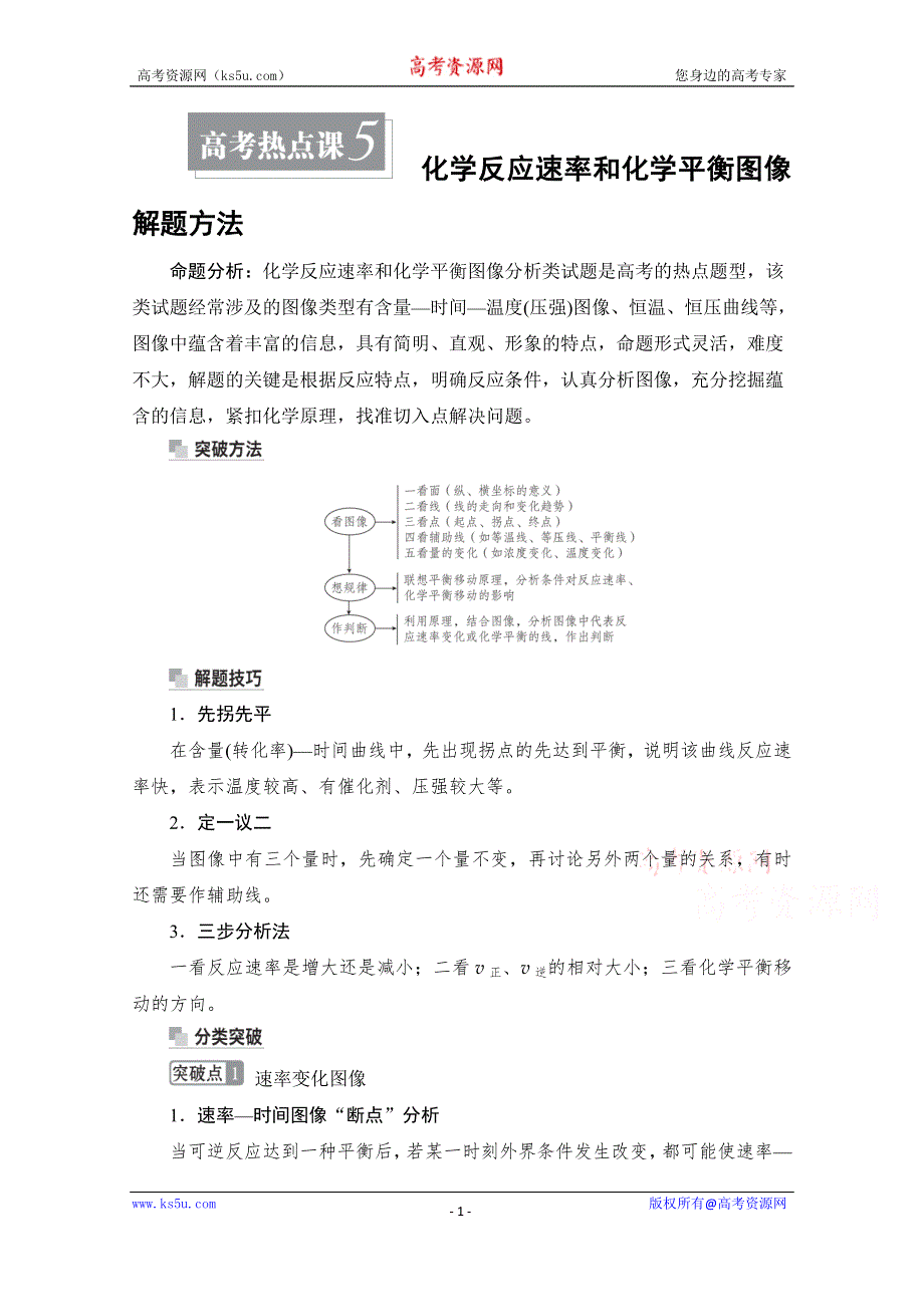 2021届高考化学人教版一轮创新教学案：第7章 高考热点课5　化学反应速率和化学平衡图像解题方法 WORD版含解析.doc_第1页