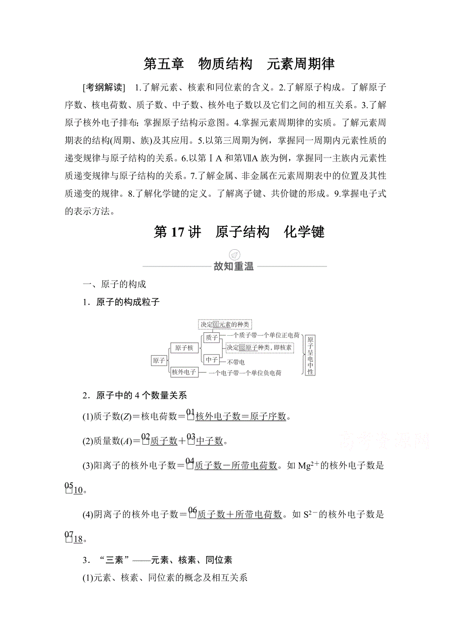 2021届高考化学人教版一轮创新教学案：第5章 第17讲　原子结构　化学键 WORD版含解析.doc_第1页