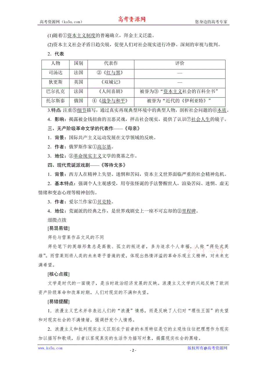 2020-2021学年岳麓版历史必修3学案：第17课　诗歌、小说与戏剧 WORD版含解析.doc_第2页