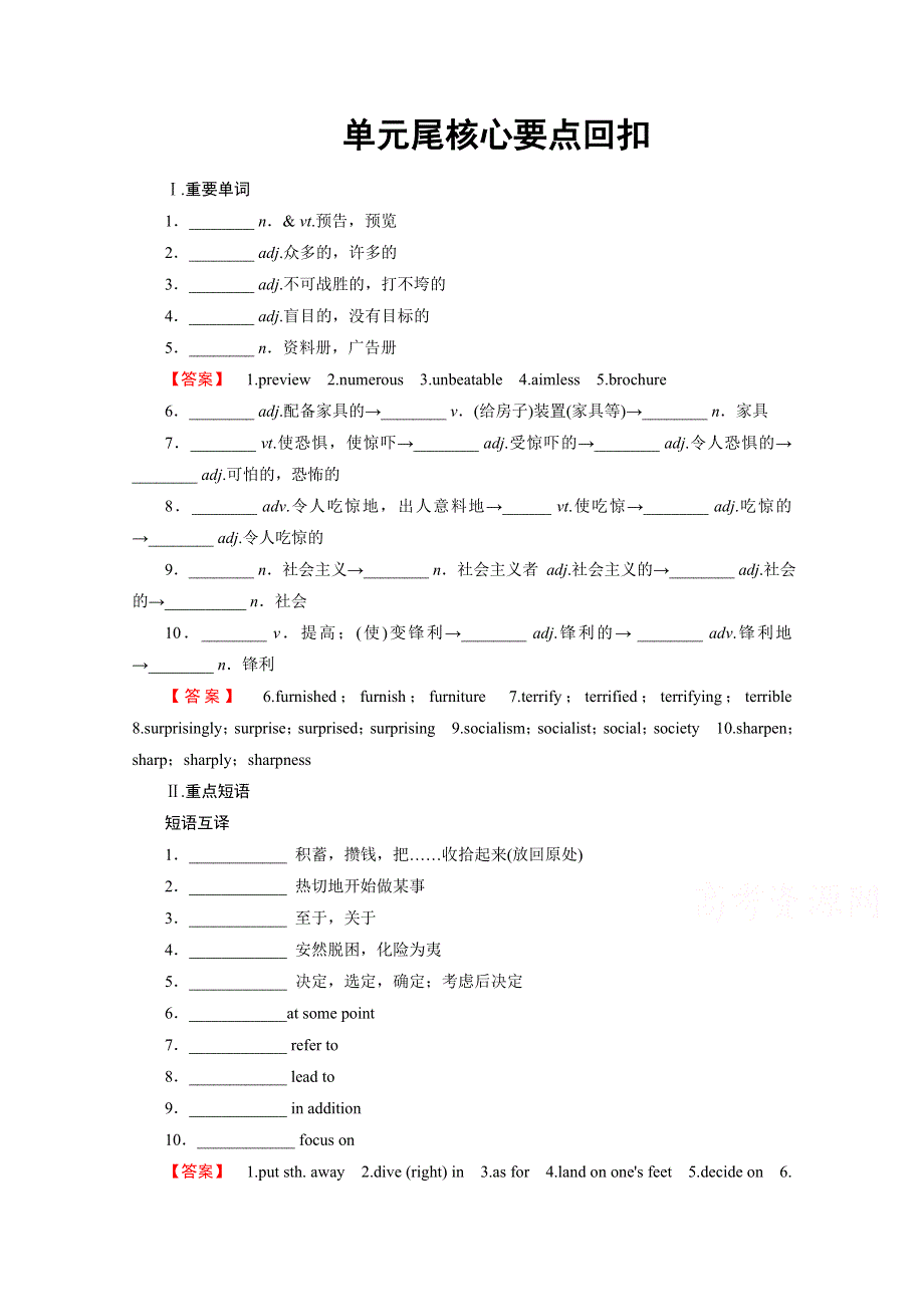 2016-2017学年高中英语（江苏）译林版选修11学案：UNIT 4　单元尾核心要点回扣 WORD版含解析.doc_第1页