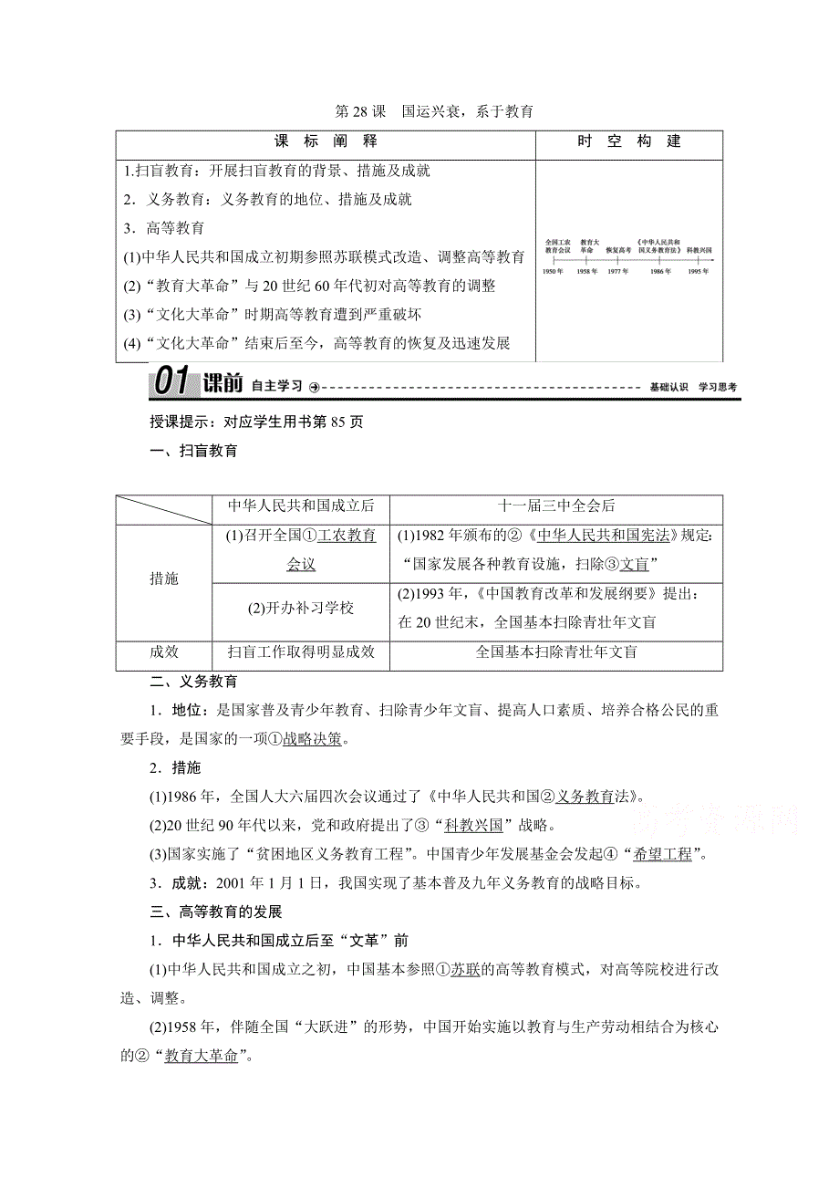 2020-2021学年岳麓版历史必修3学案：第28课　国运兴衰系于教育 WORD版含解析.doc_第1页