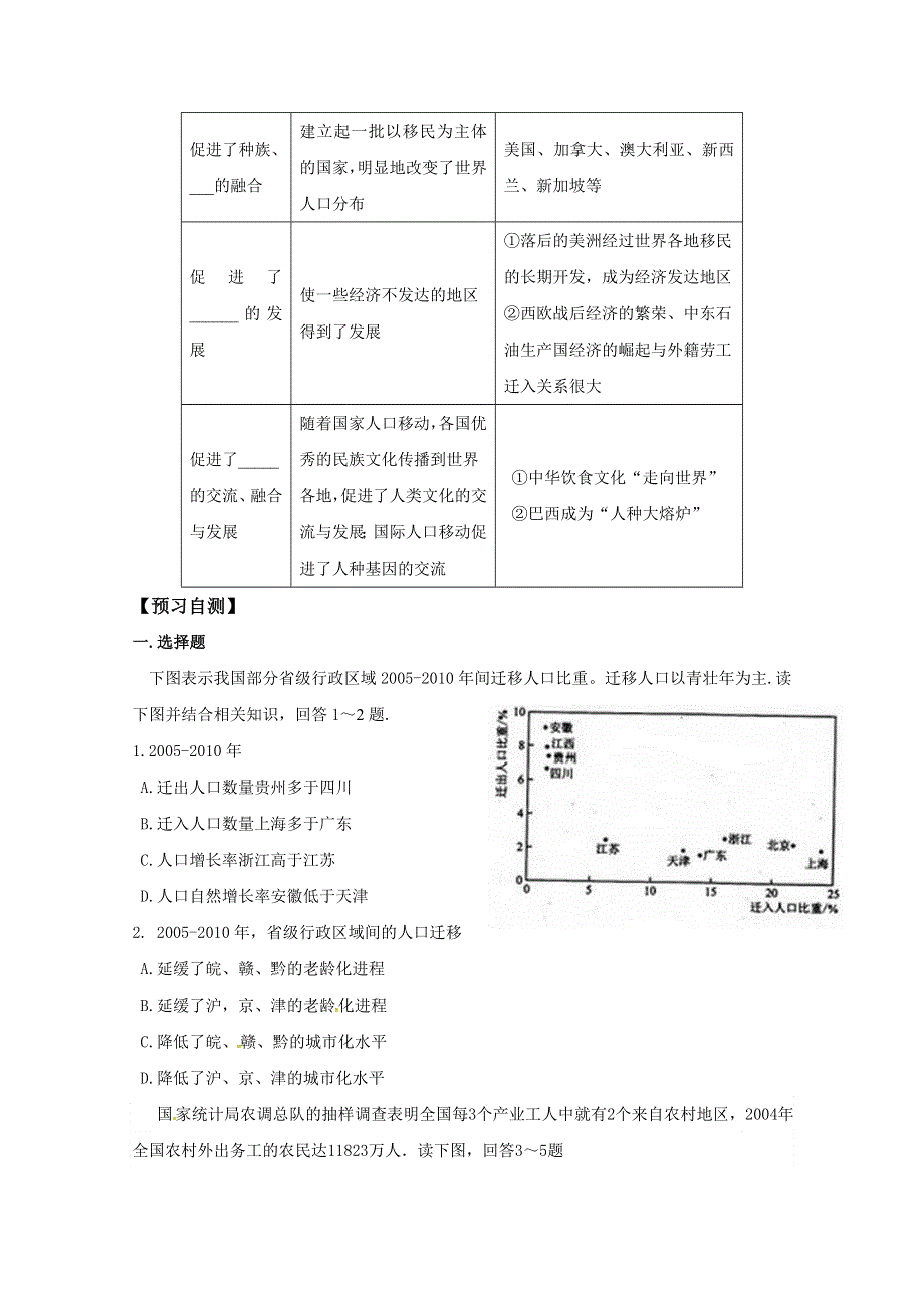 山东省平邑县曾子学校高中地理必修二导学案：1.2人口迁移（第2课时） WORD版缺答案.doc_第2页