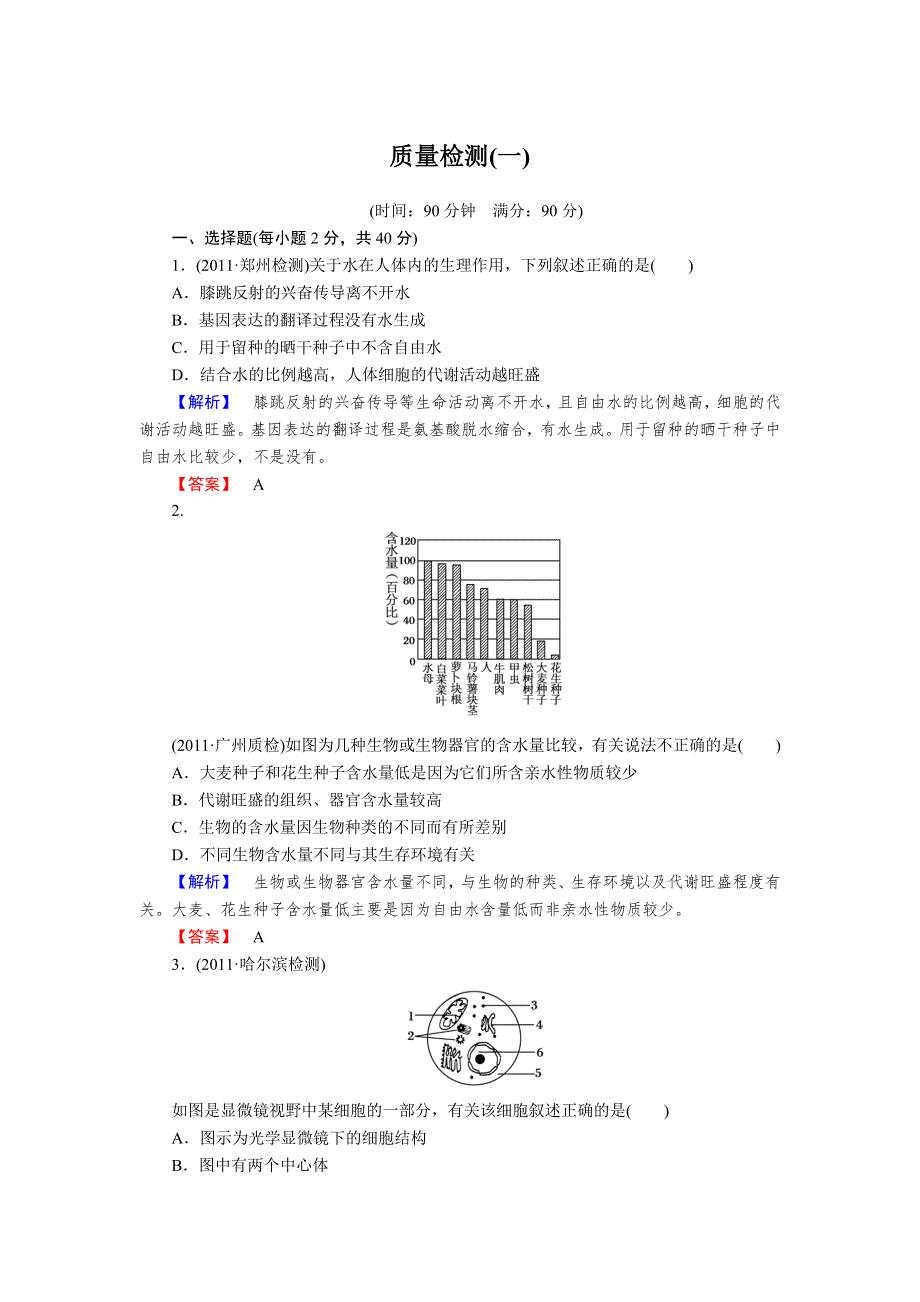 2013年高考人教版生物与名师对话一轮复习配套质量检测1.doc_第1页