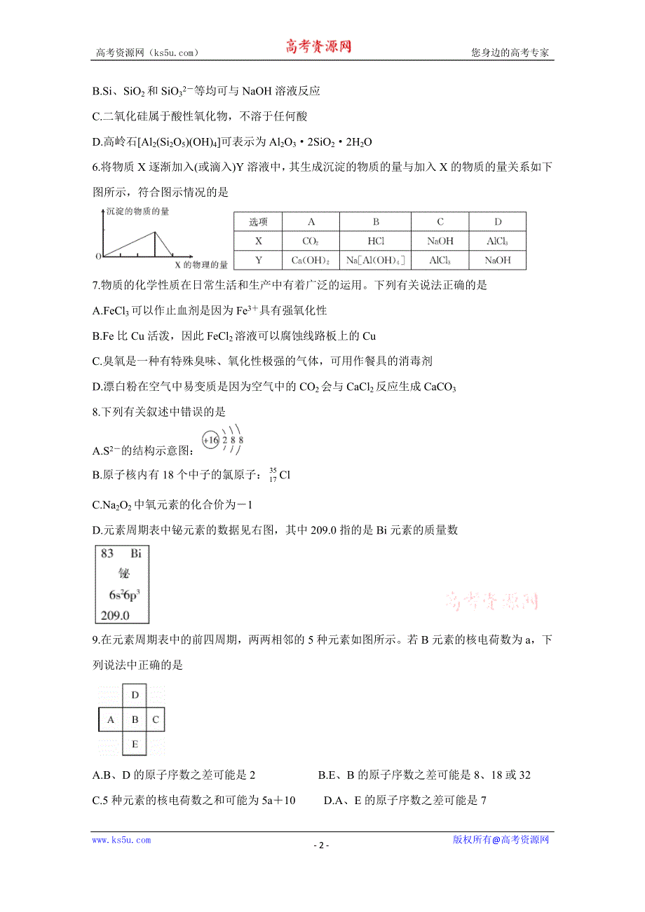 《发布》河南省南阳市六校2019-2020学年高一下学期第一次联考试题 化学 WORD版含答案BYCHUN.doc_第2页