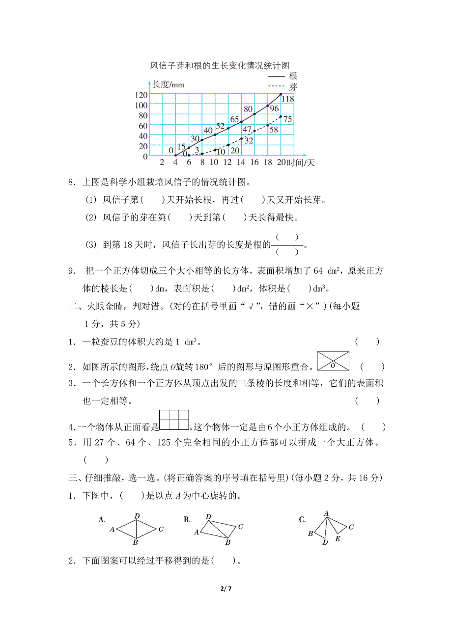 人教版五年级数学下册期末专项试卷几何与统计 附答案.docx_第2页