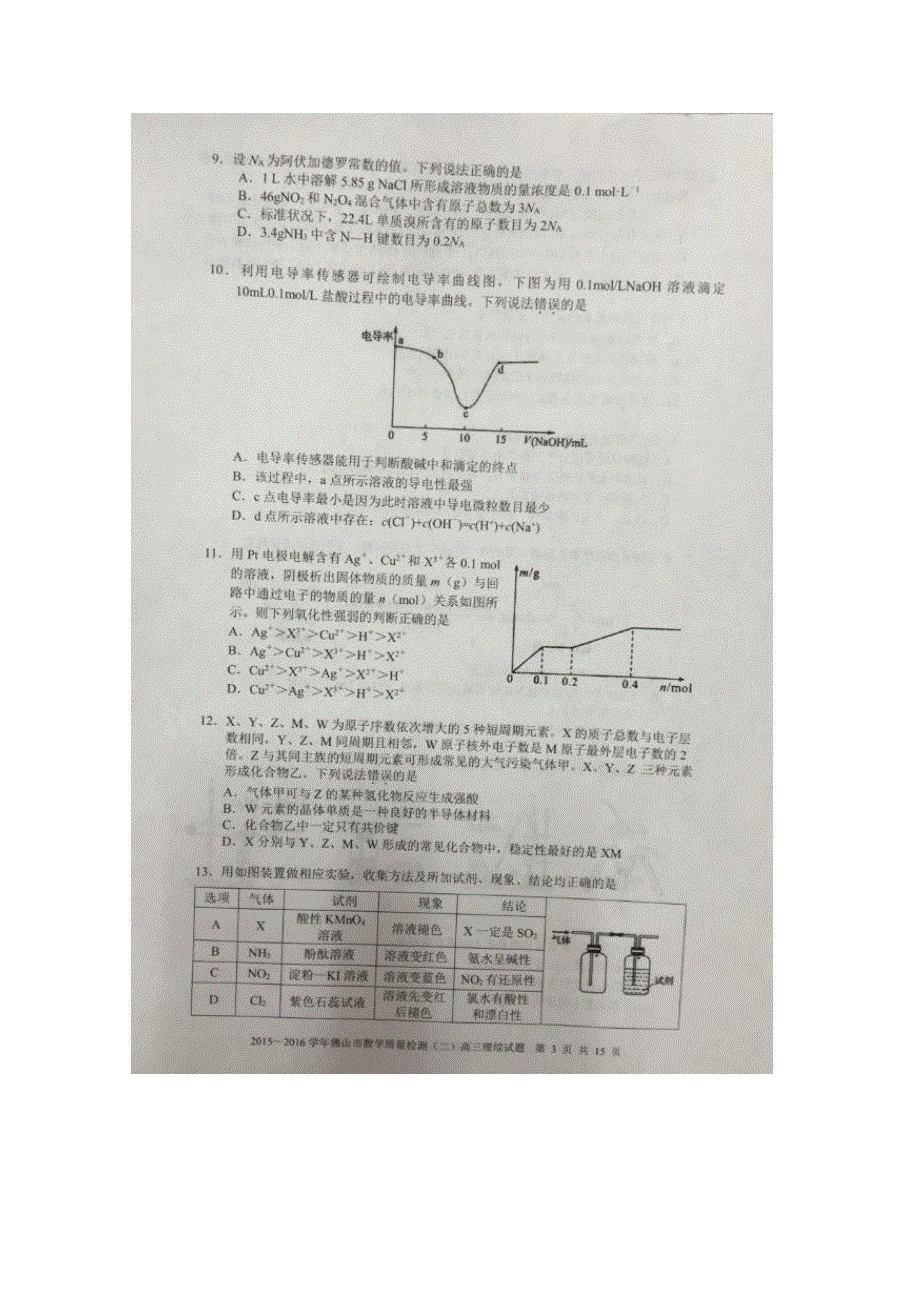 广东省佛山市2016届高三下学期第二次模拟考试化学试题 扫描版含答案.doc_第2页