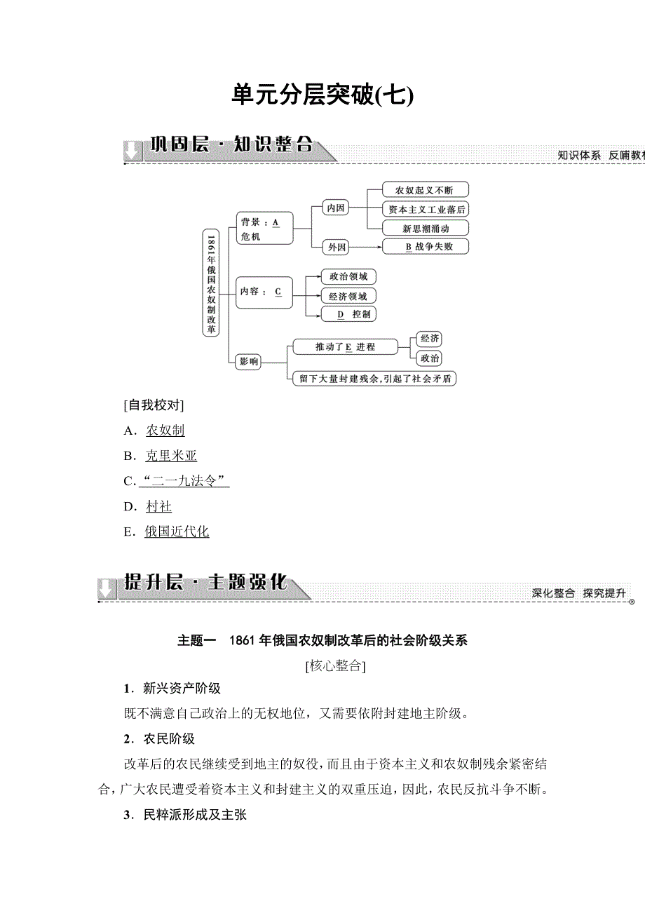 2016-2017学年高二历史人教选修1学案：第7单元-单元分层突破 WORD版缺答案.doc_第1页