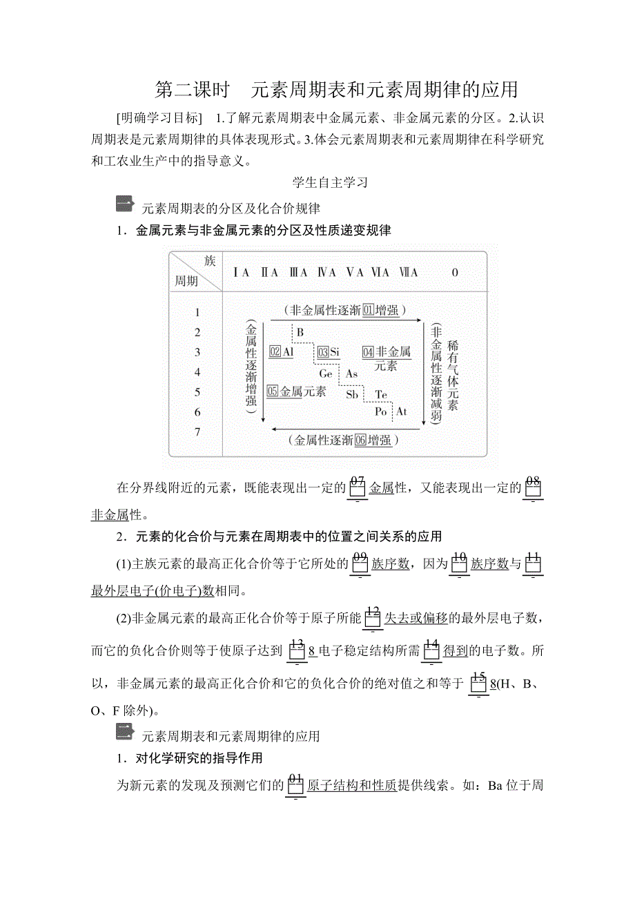 2020新教材化学同步新素养培优人教必修第一册讲义：第四章 第二节 第二课时 元素周期表和元素周期律的应用 WORD版含答案.doc_第1页