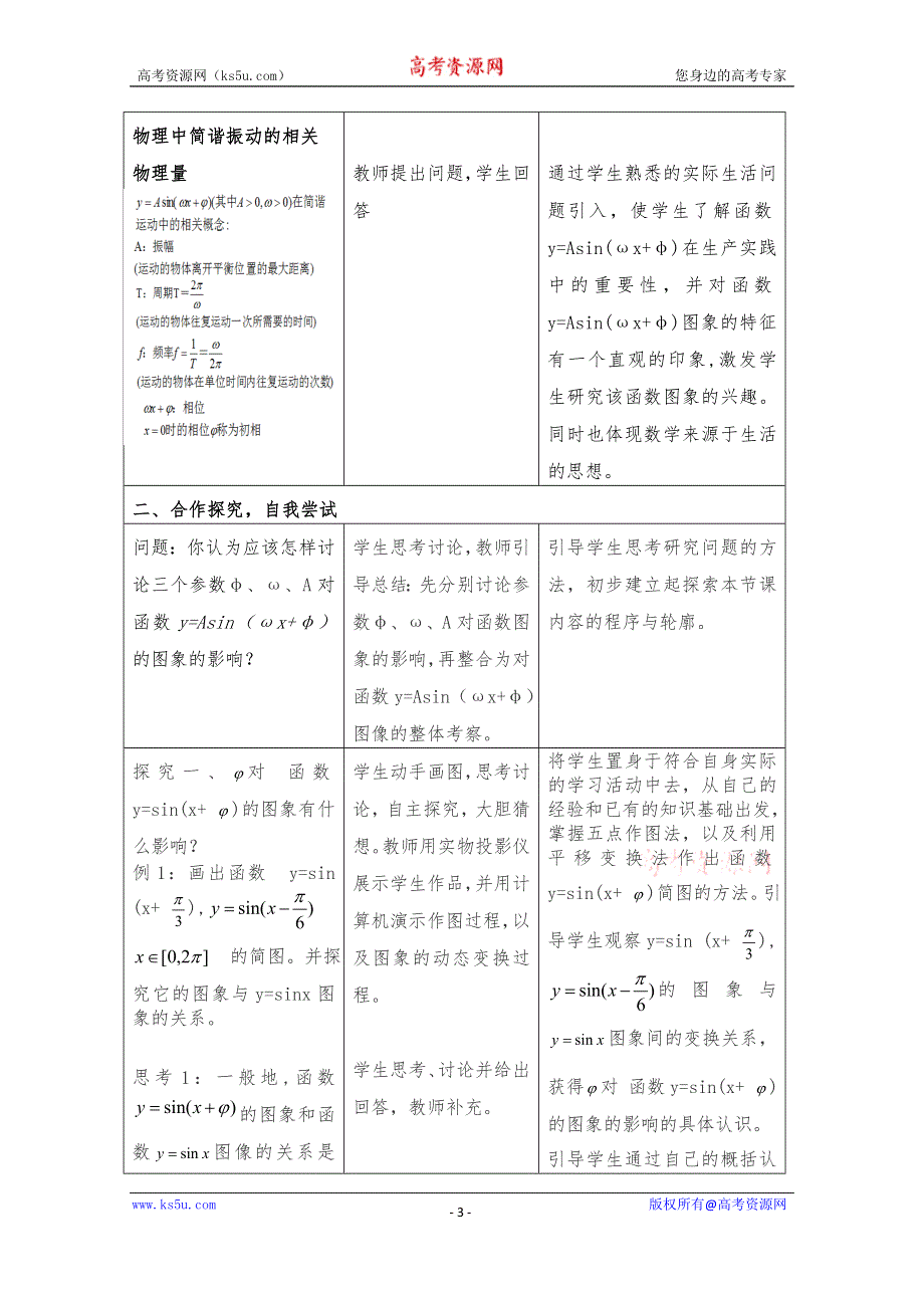 2020-2021学年数学人教A版必修4教学教案：1-5 函数Y=ASIN（ΩX+Φ）的图象 （6） WORD版含答案.doc_第3页