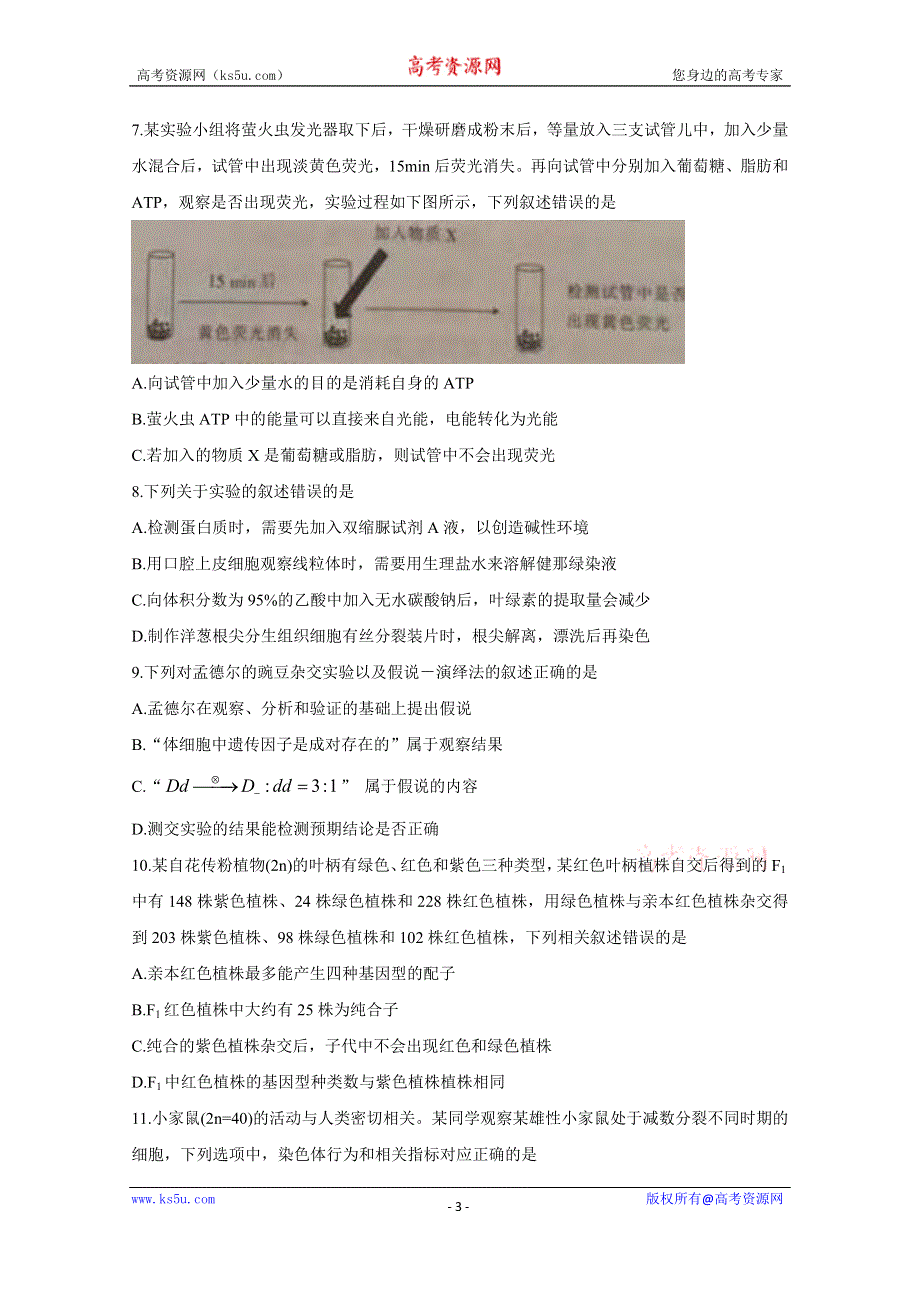 《发布》河北省邢台市2020届高三上学期第一次摸底考试生物试题 WORD版含答案BYCHUN.doc_第3页