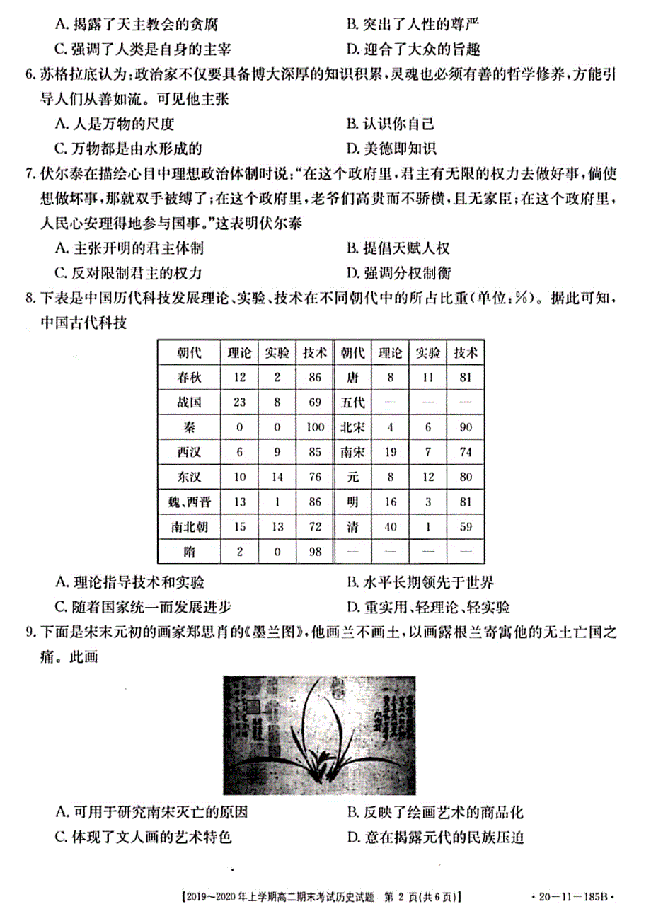 安徽省淮北市濉溪中学2019-2020学年高二上学期期末考试历史试题 PDF版缺答案.pdf_第2页