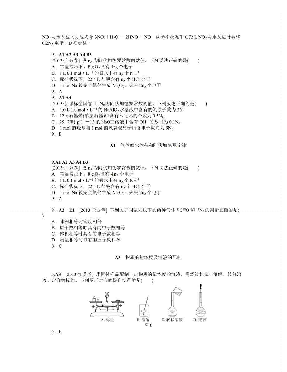 2013年高考化学（高考真题 模拟新题）分类解析汇编：A单元常用化学计量 WORD版含解析.doc_第2页