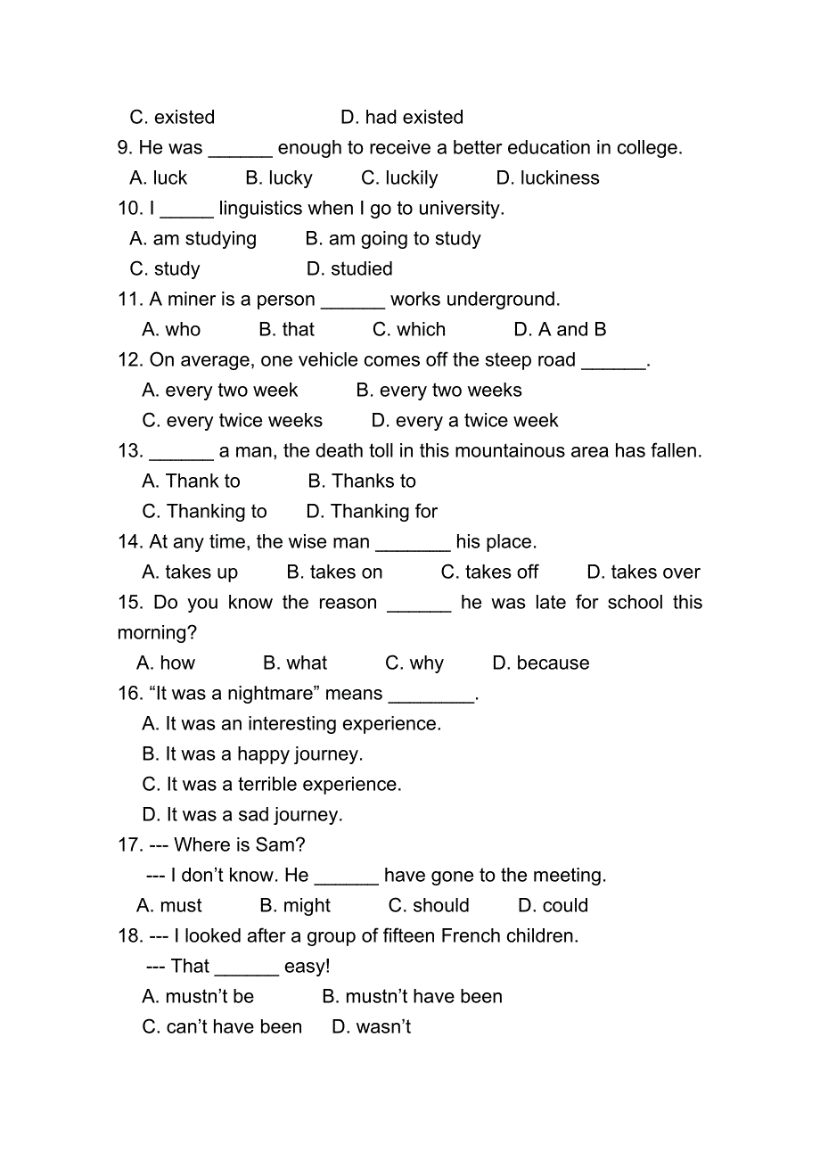 四川省汉源县第一中学2011-2012学年高二上学期期中考试（英语）.doc_第2页