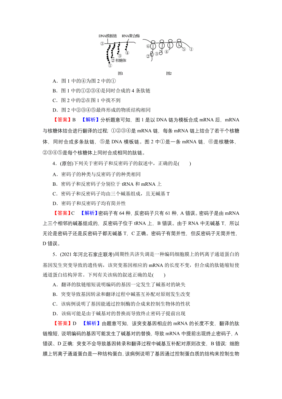 2022届新高考生物人教版一轮复习课后练习：第6单元 第3讲 基因的表达 WORD版含解析.DOC_第2页