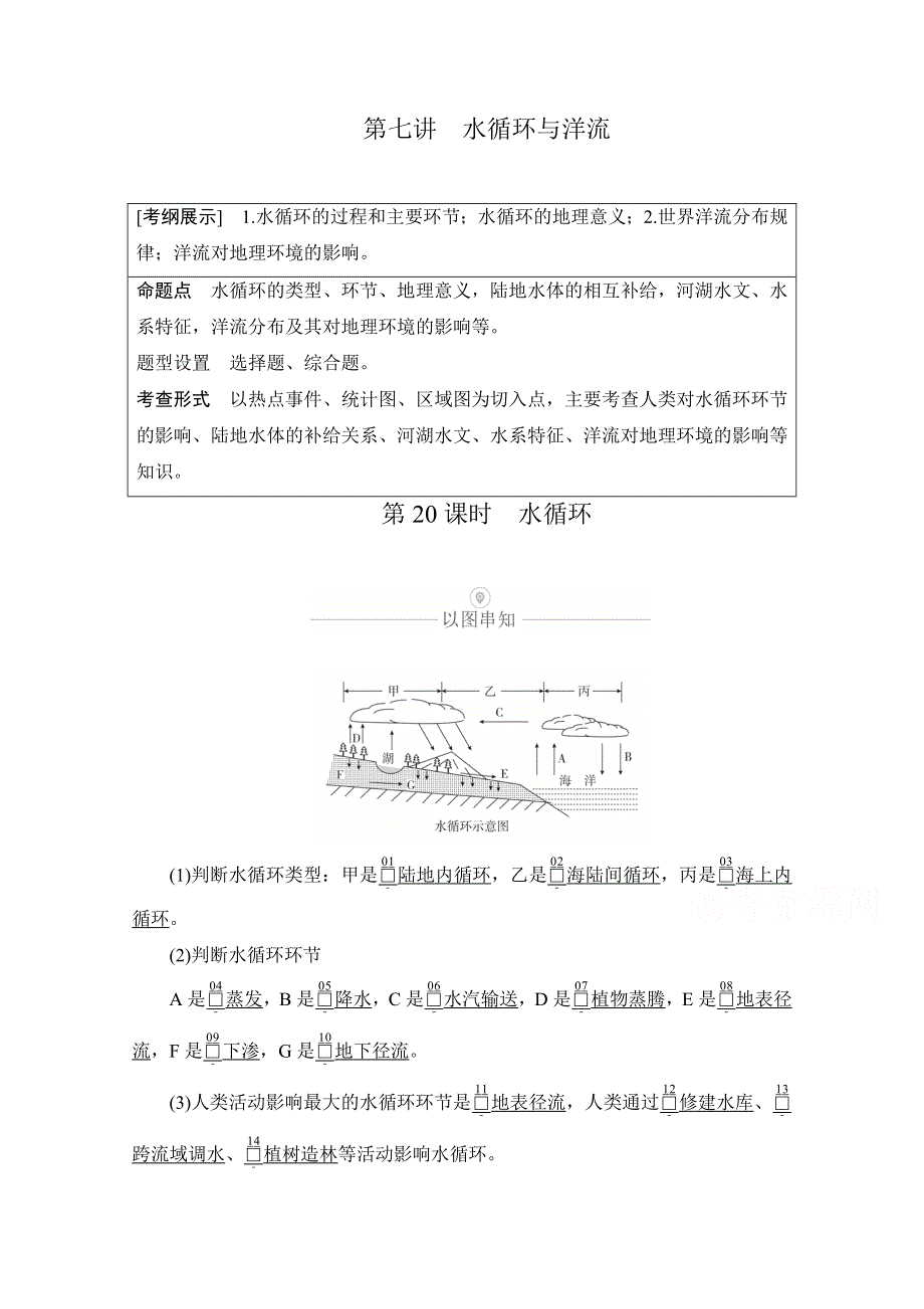 2021届高考地理一轮创新教学案：第七讲 第20课时 水循环 WORD版含解析.doc_第1页