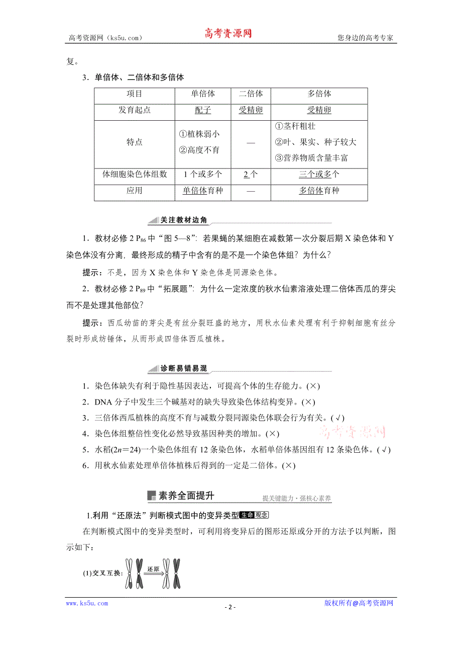 2022届新高考生物苏教版一轮学案：第21讲　染色体变异及其在育种上的应用 WORD版含解析.doc_第2页