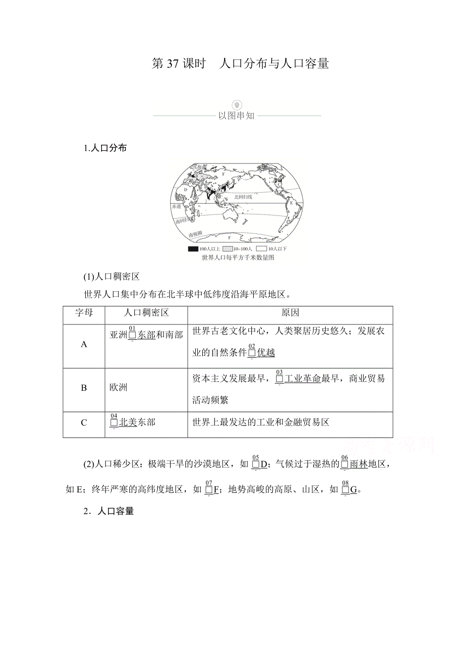 2021届高考地理一轮创新教学案：第十一讲 第37课时 人口分布与人口容量 WORD版含解析.doc_第1页