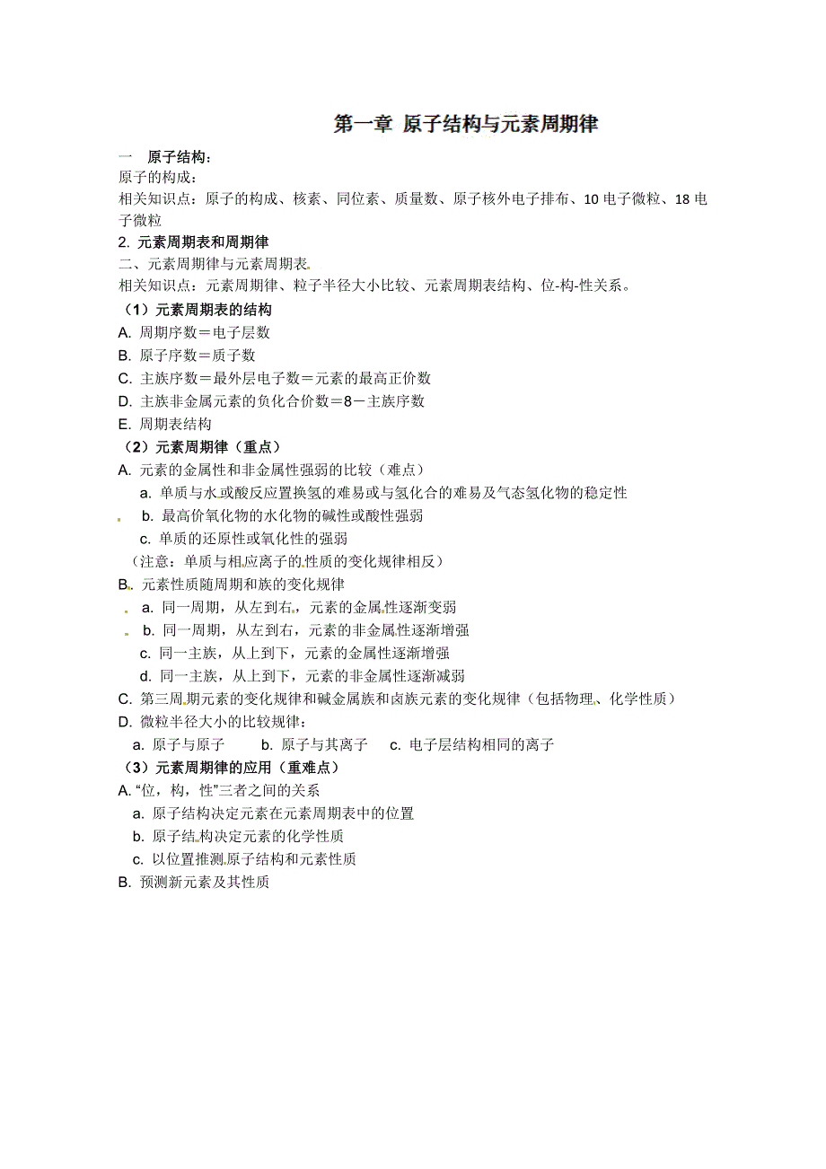 山东省招远市第二中学高一化学必修2《第一章 原子结构与元素周期律》知识总结.doc_第1页