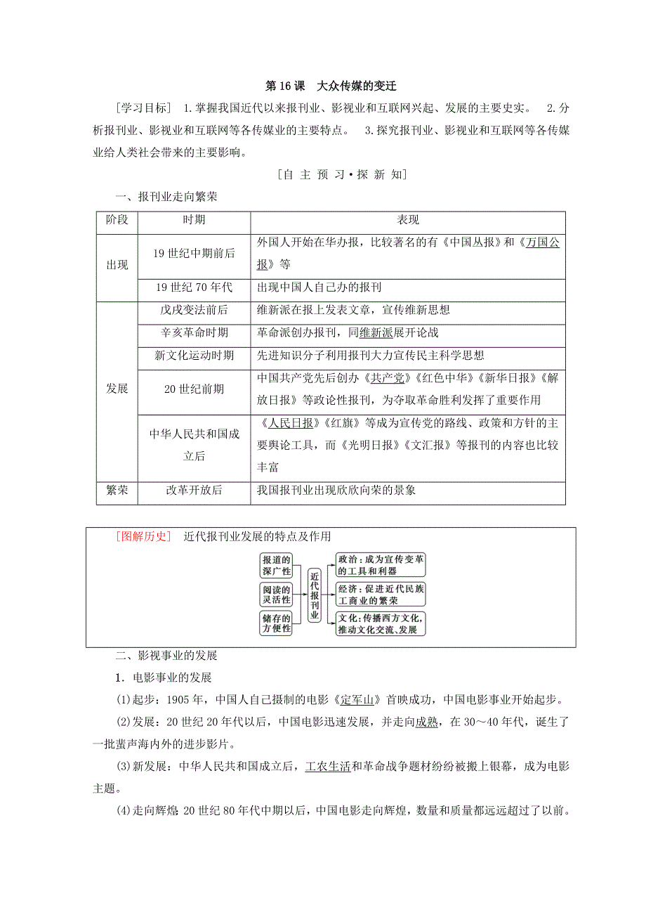 2018秋人教版高中历史必修二同步学案：第5单元 中国近现代社会生活的变迁 第16课　大众传媒的变迁 WORD版含答案.doc_第1页