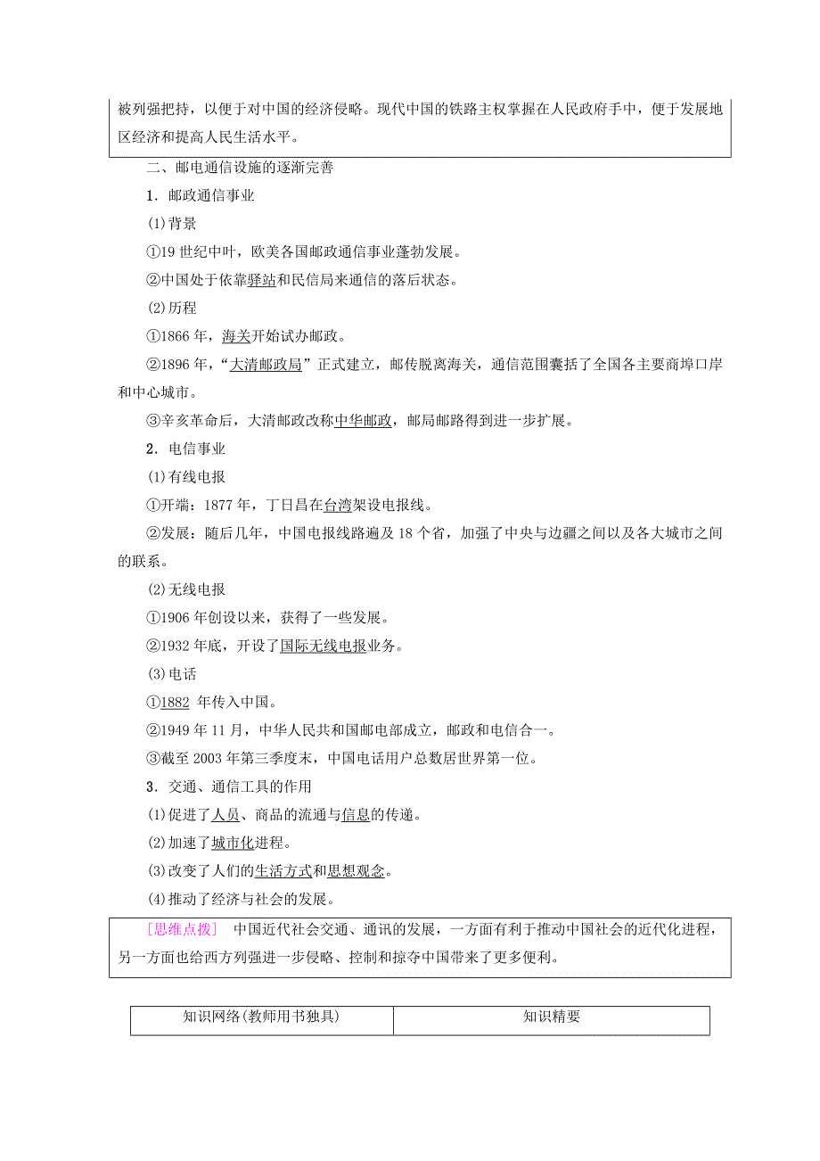 2018秋人民版高中历史必修二同步学案：专题4 中国近现代社会生活的变迁 二　交通和通信工具的进步 WORD版含答案.doc_第2页