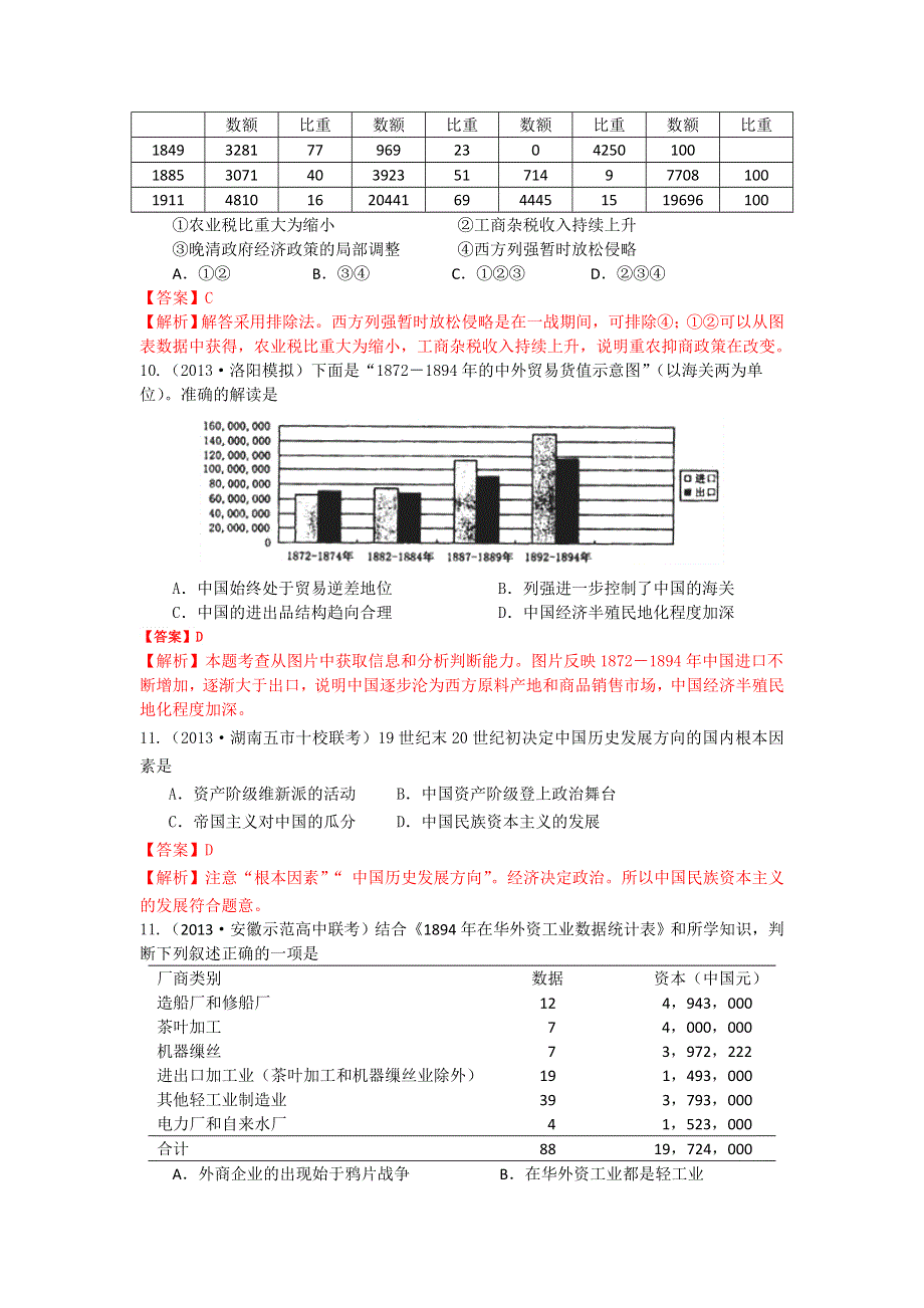 2013年高考历史二轮模拟新题分类汇编（含解析） 专题十 近代中国经济结构的变动和社会生活的变迁 WORD版含答案.doc_第3页