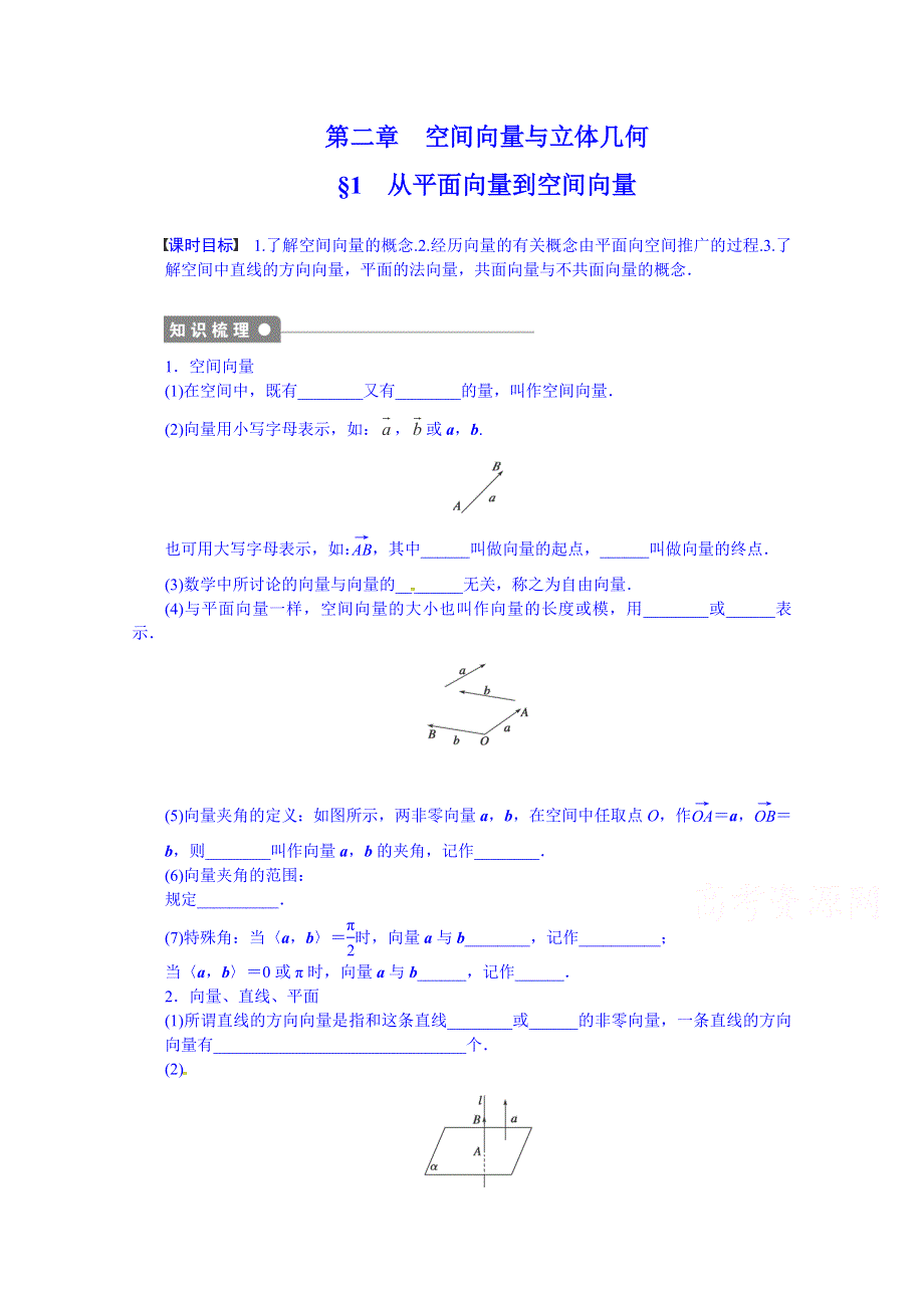 广东省佛山市三水区实验中学数学（北师大版）选修2-1课后分层精练－第2章《空间向量与立体几何》2-1《从平面向量到空间向量》.doc_第1页