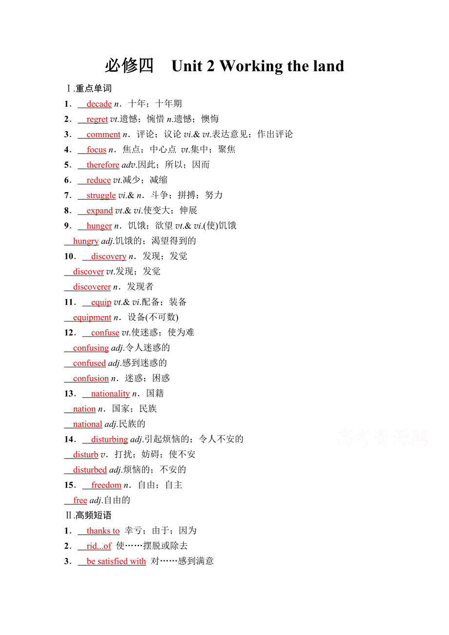 2022届新高考英语人教版一轮学案：第一部分 必修四　UNIT 2 WORKING THE LAND WORD版含解析.doc_第1页