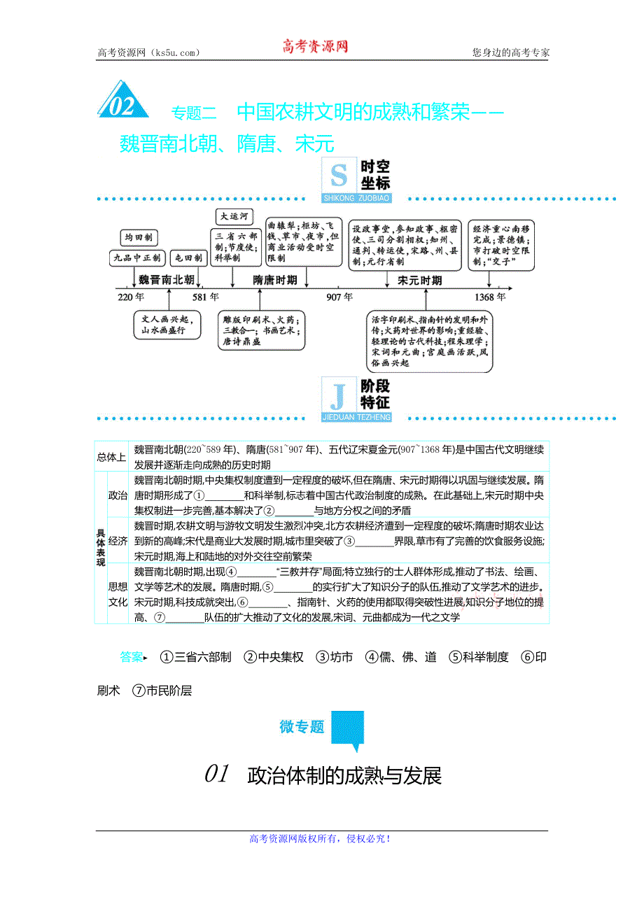 2020年高考高三历史二轮专题复习文档：专题2中国农耕文明的成熟和繁荣 微专题1 WORD版含答案.doc_第1页