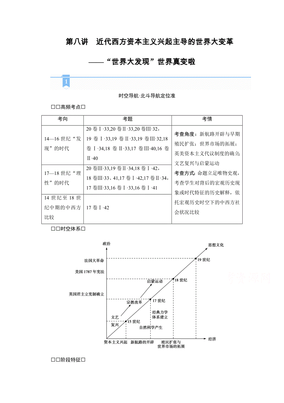 2021届高考历史二轮复习通史版 第八讲　近代西方资本主义兴起主导的世界大变革——“世界大发现”世界真变啦 学案 WORD版含解析.doc_第1页