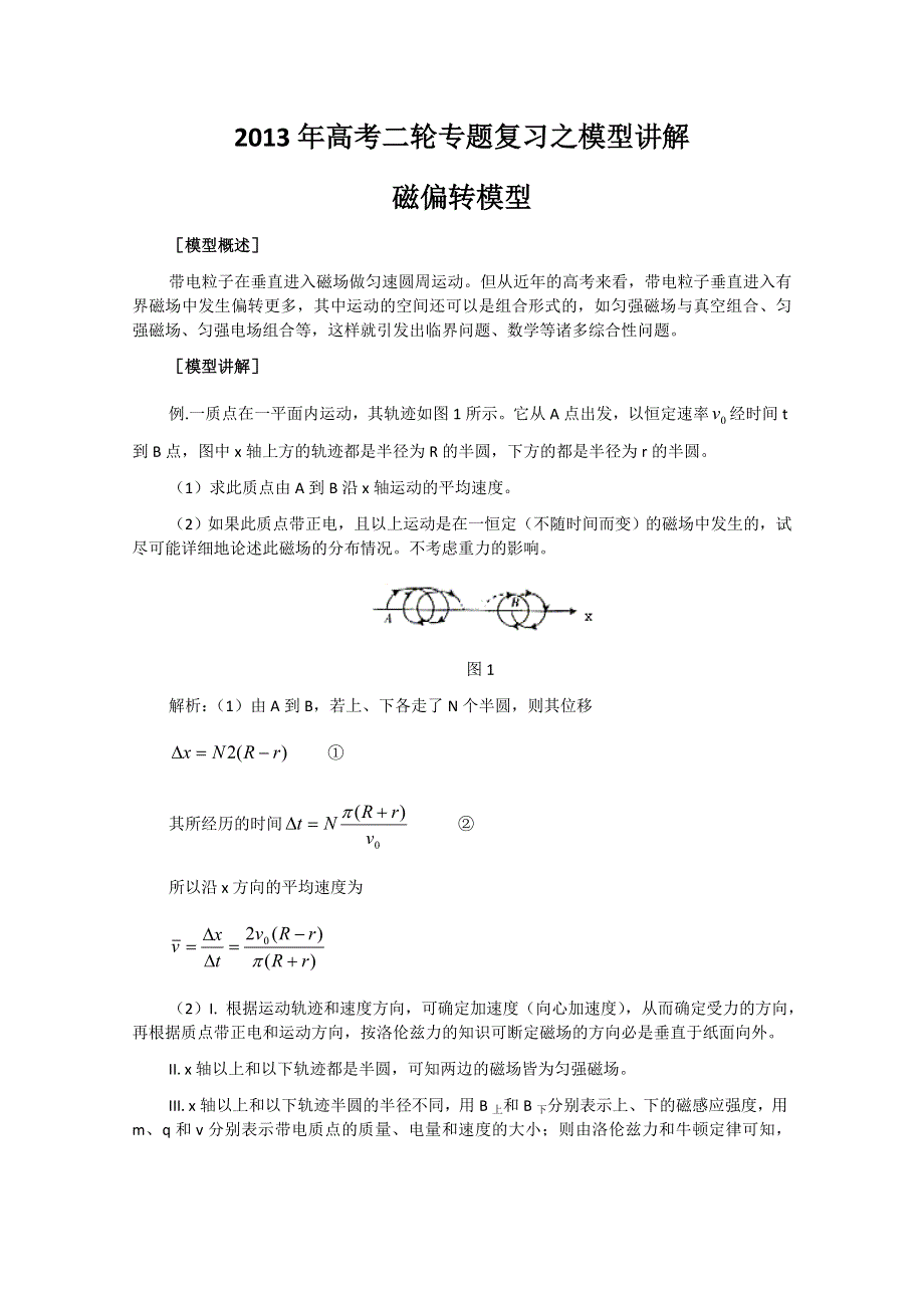 2013年高考二轮专题复习之模型讲解 磁偏转模型.doc_第1页