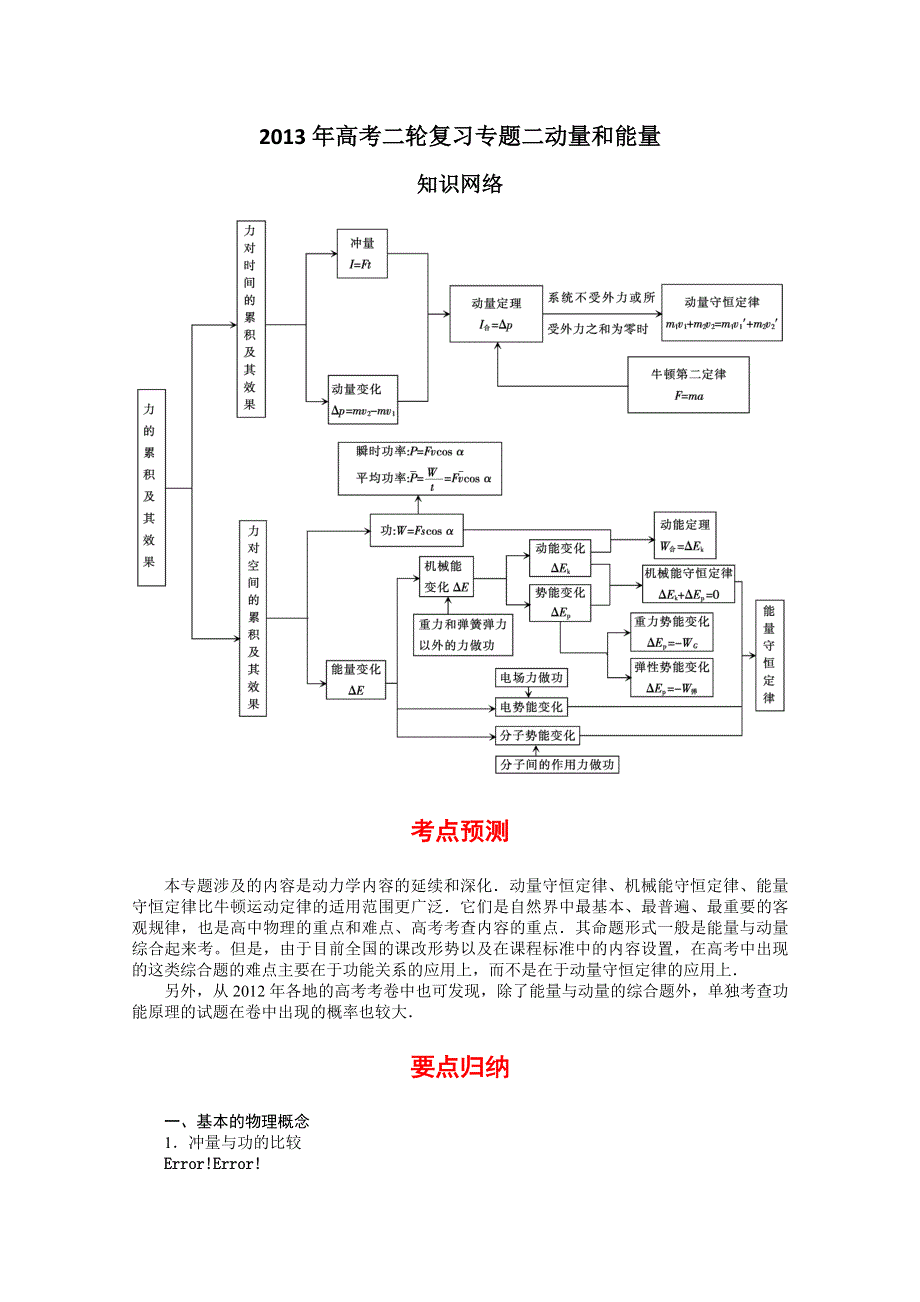 2013年高考二轮复习专题二动量和能量.doc_第1页