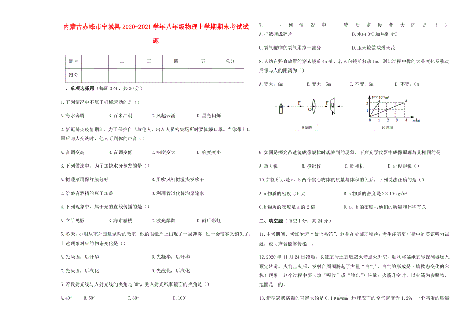 内蒙古赤峰市宁城县2020-2021学年八年级物理上学期期末考试试题.docx_第1页