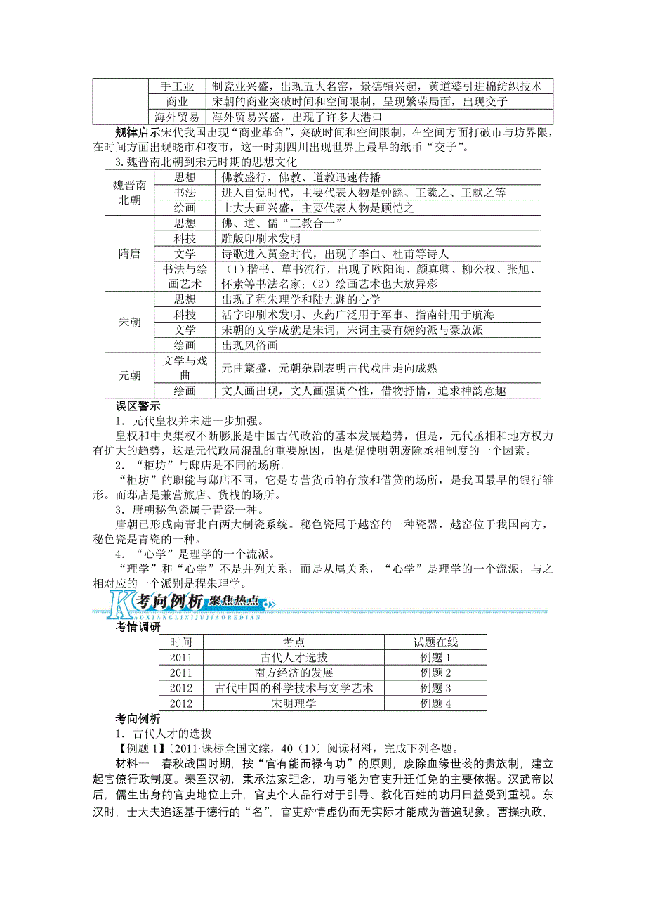 2013年高考二轮复习（知识重组 考向分析）历史全国版 第2单元 中国古代文明的成熟与繁荣——魏晋、隋唐、宋元.doc_第2页