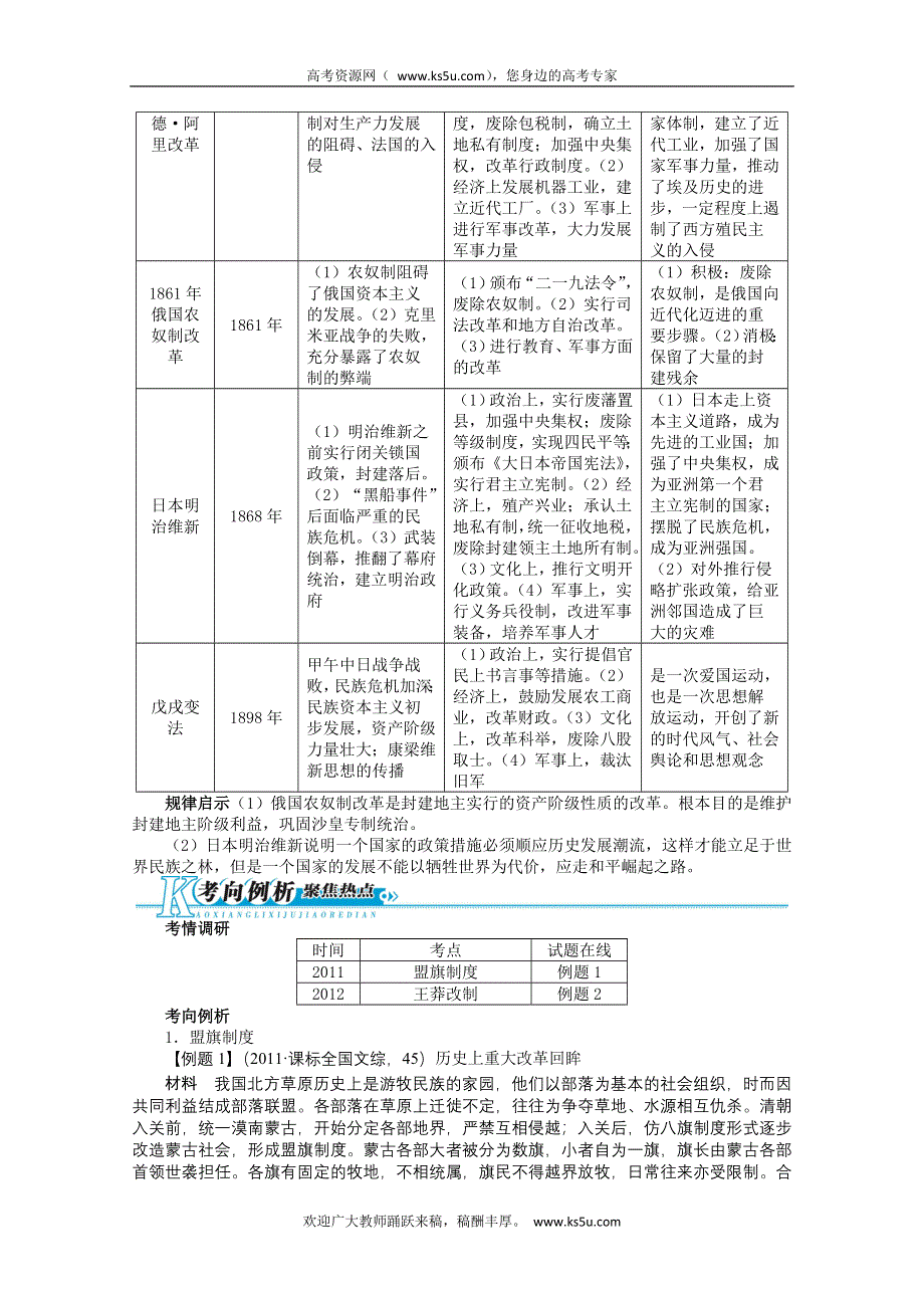 2013年高考二轮复习（知识重组+考向分析）历史全国版 第14单元 历史上重大改革回眸.doc_第2页