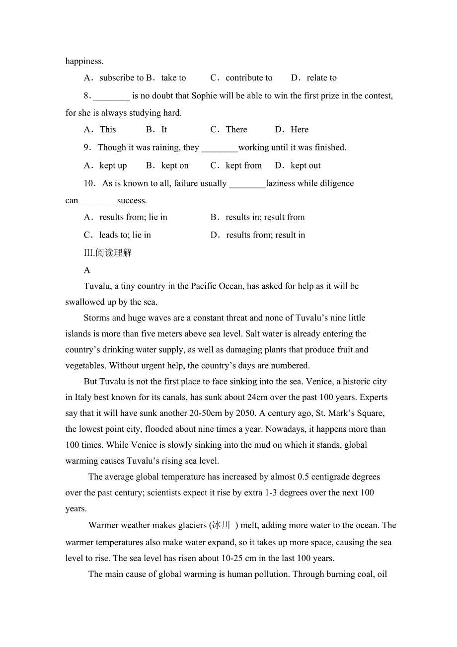 人教版高中英语选修六《UNIT 4 GLOBAL WARMING》课时精练：UNIT4__READING__基础练习 WORD版含答案.doc_第2页