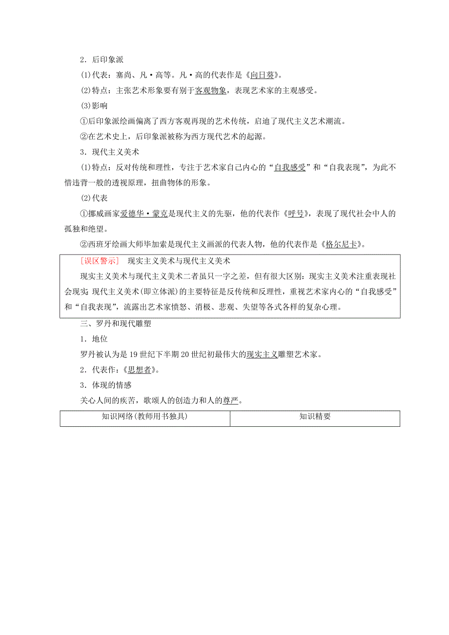 2018秋北师大版高中历史必修三同步学案：第8单元 19世纪以来的世界文学艺术 第23课　流派纷呈的世界美术 WORD版含答案.doc_第2页